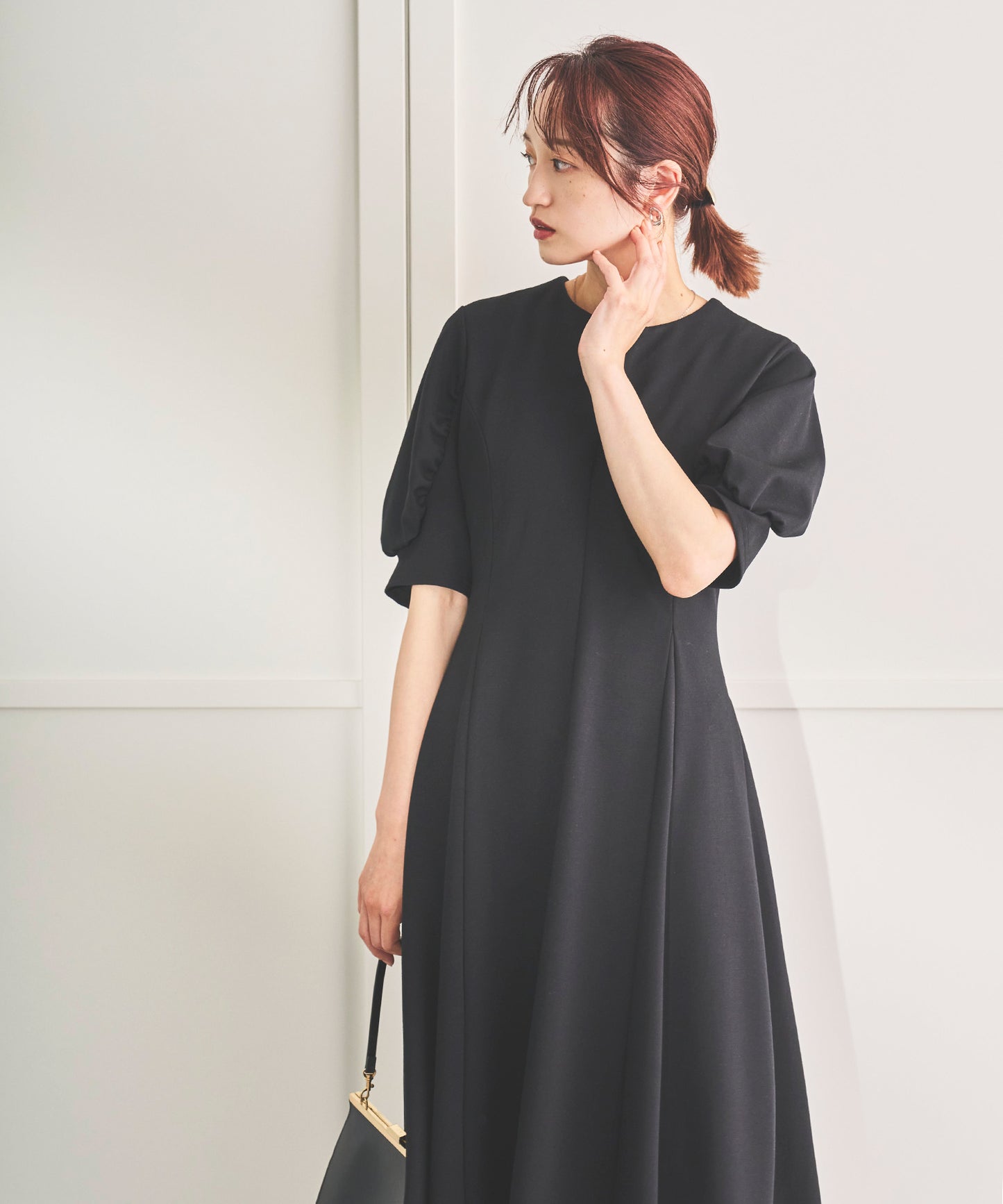 《予約商品》【手洗いOK・UVカット】ハーフパフ袖フレアワンピース