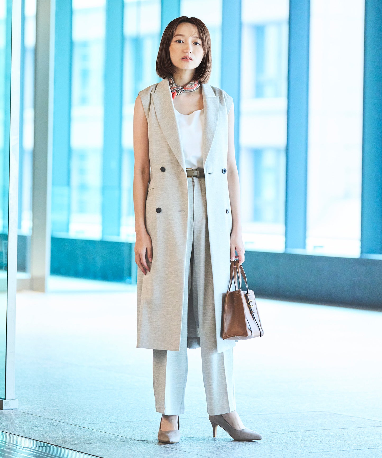 【cahoさんご紹介アイテム】セット対応 リネンライクテーラードロングジレ