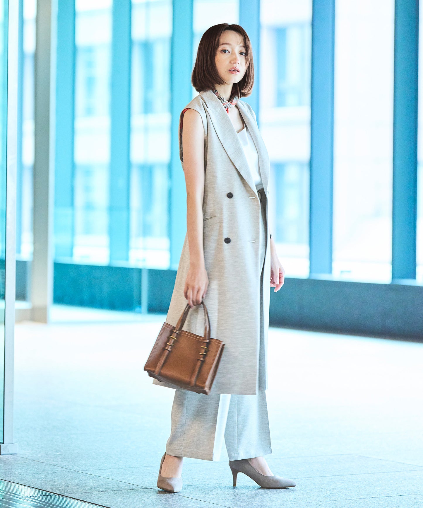 【cahoさんご紹介アイテム】セット対応 リネンライクテーラードロングジレ