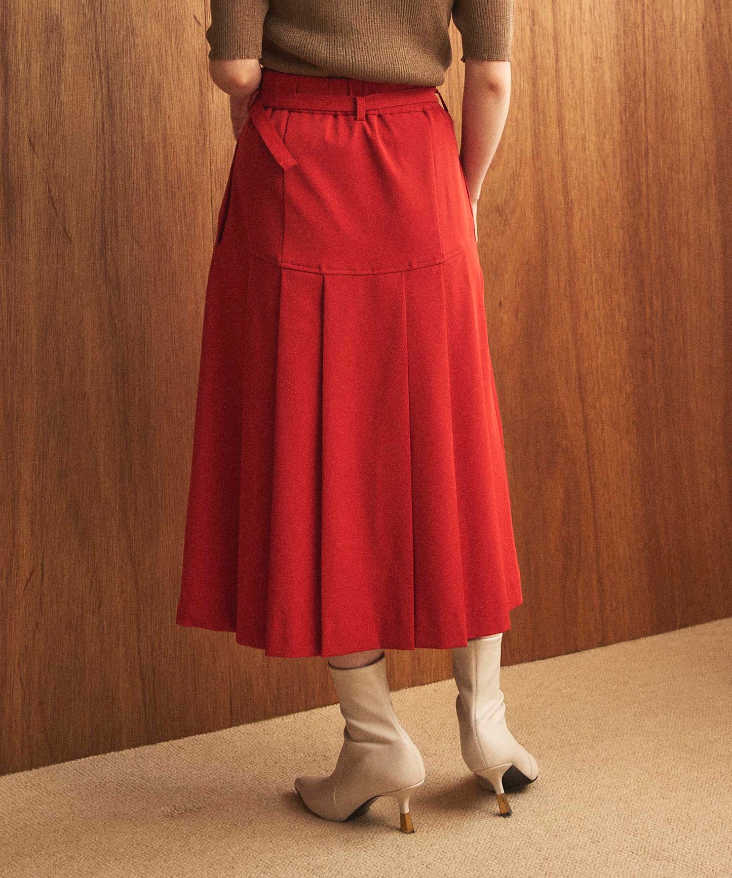 【シワになりにくい】ハイウエストベルトプリーツスカート