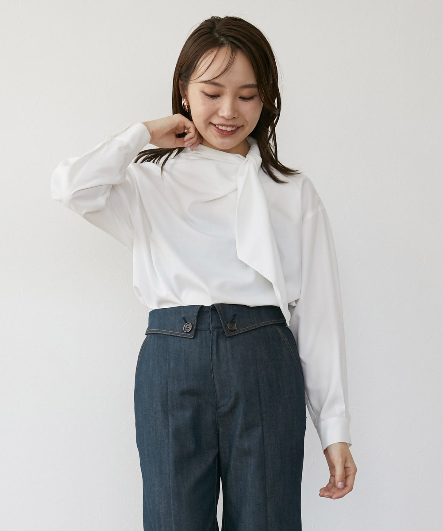 【シワになりにくい】スカーフボウブラウス