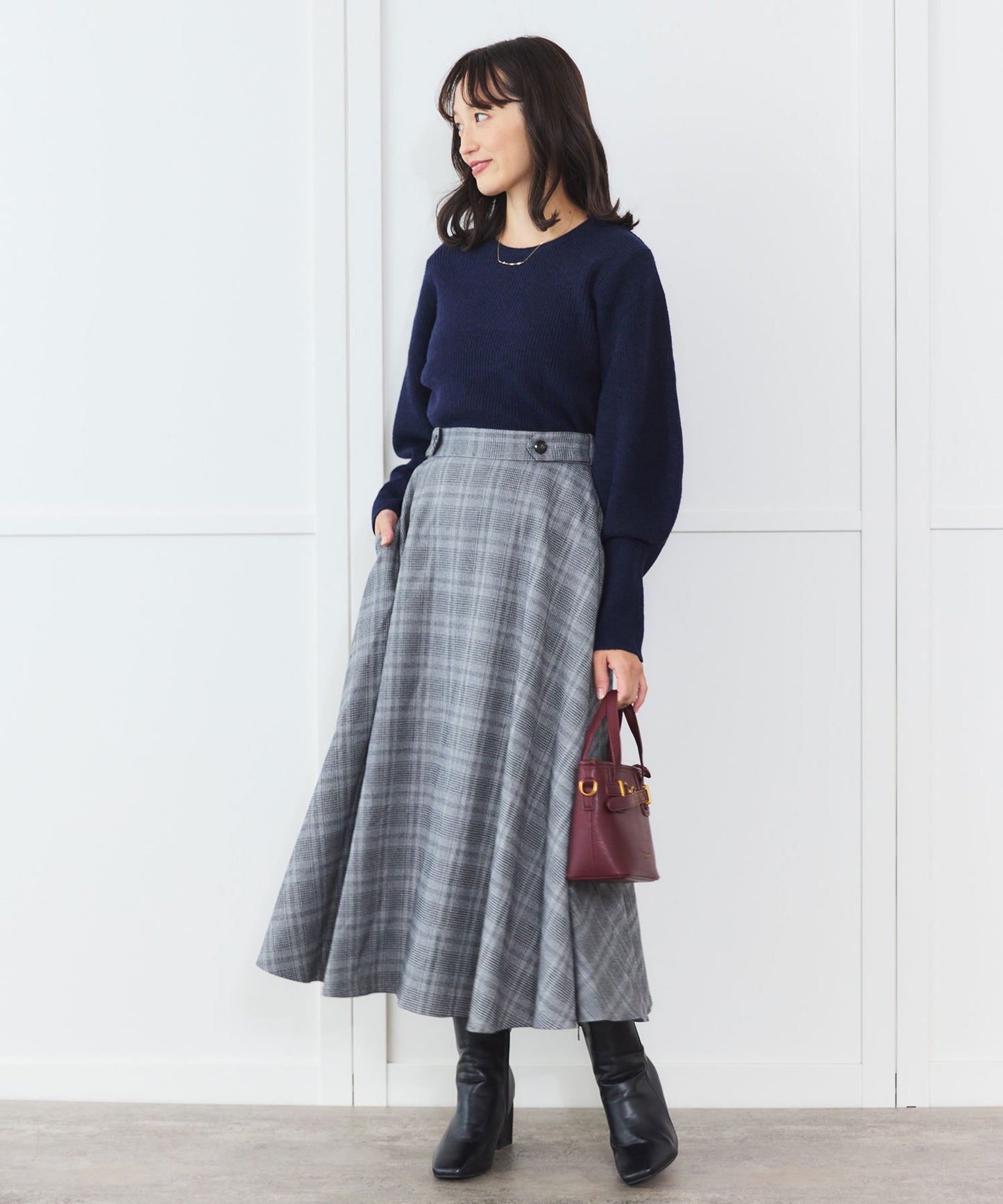 《予約商品 10/15 13:00まで10%OFF》ウエストタブ チェックフレアスカート
