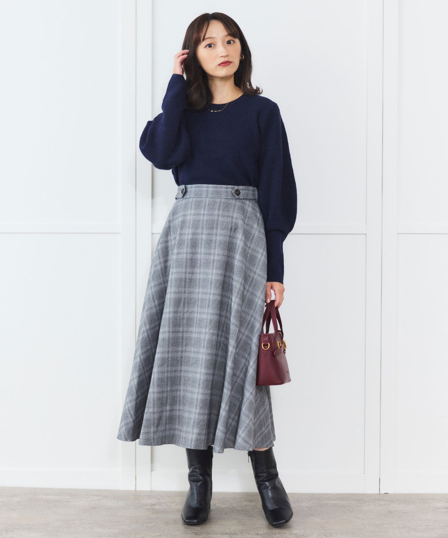《予約商品 10/15 13:00まで10%OFF》ウエストタブ チェックフレアスカート
