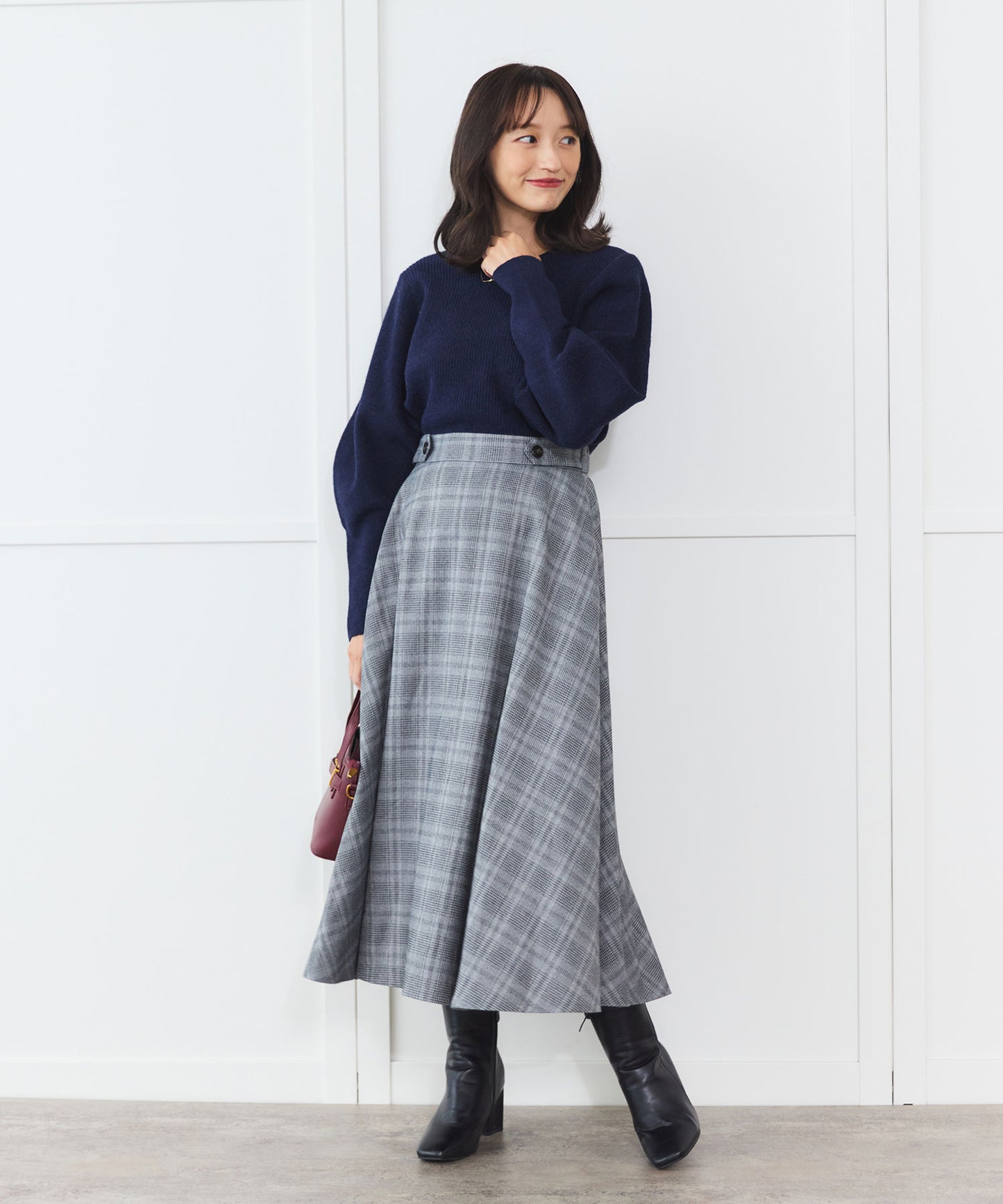 《予約商品 10/15 13:00まで10%OFF》ウエストタブ チェックフレアスカート