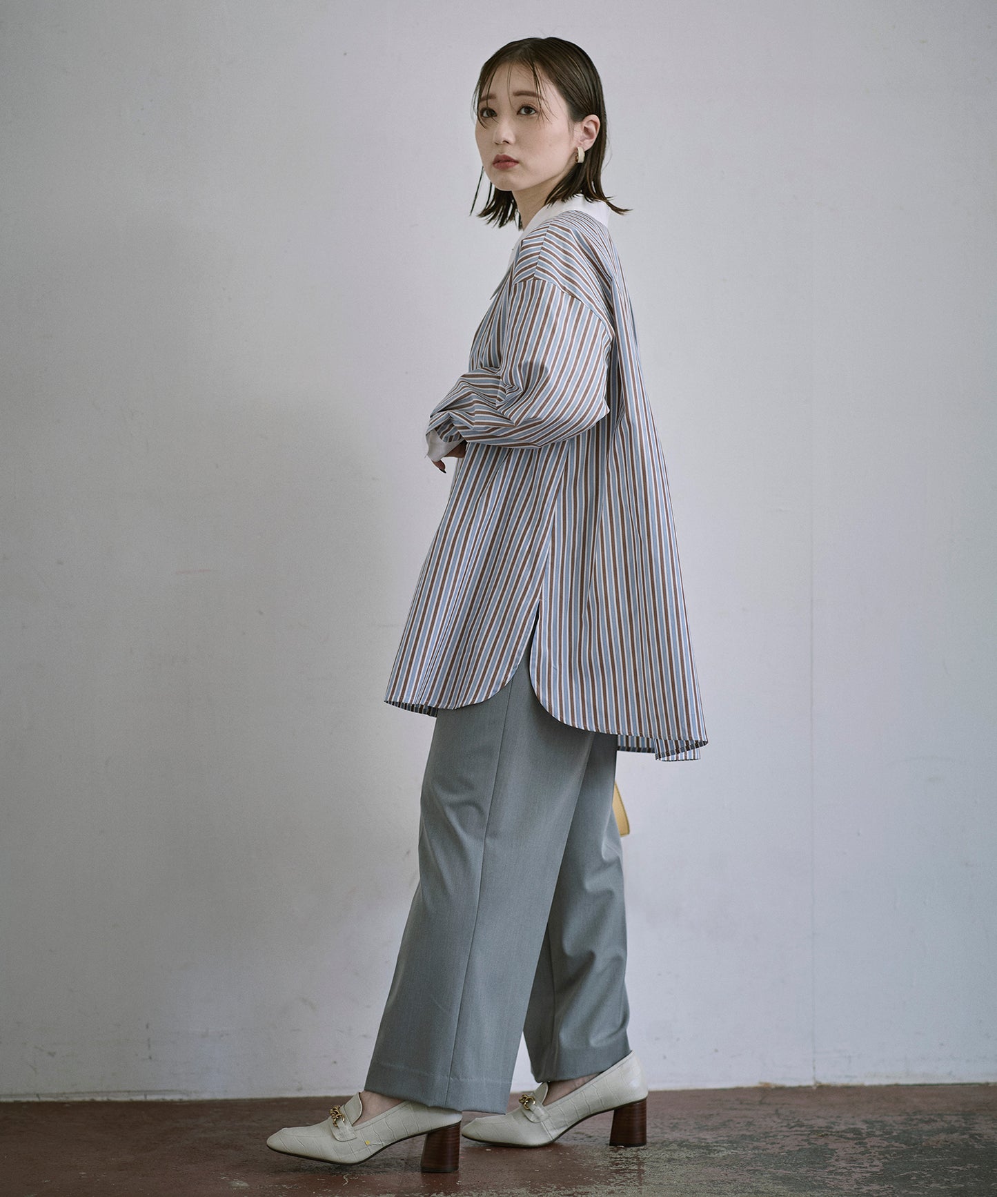 ⦅メディア掲載⦆【マルチストライプ柄】小柄ロングシャツ