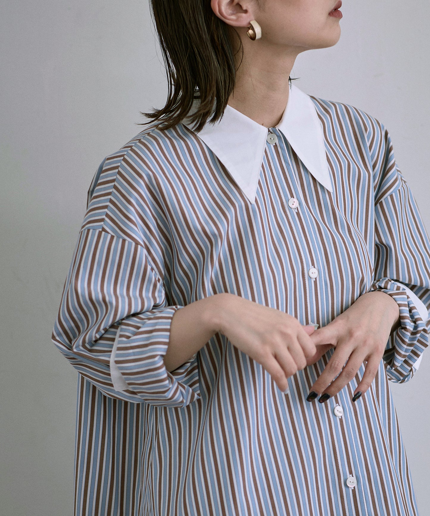 ⦅メディア掲載⦆【マルチストライプ柄】小柄ロングシャツ