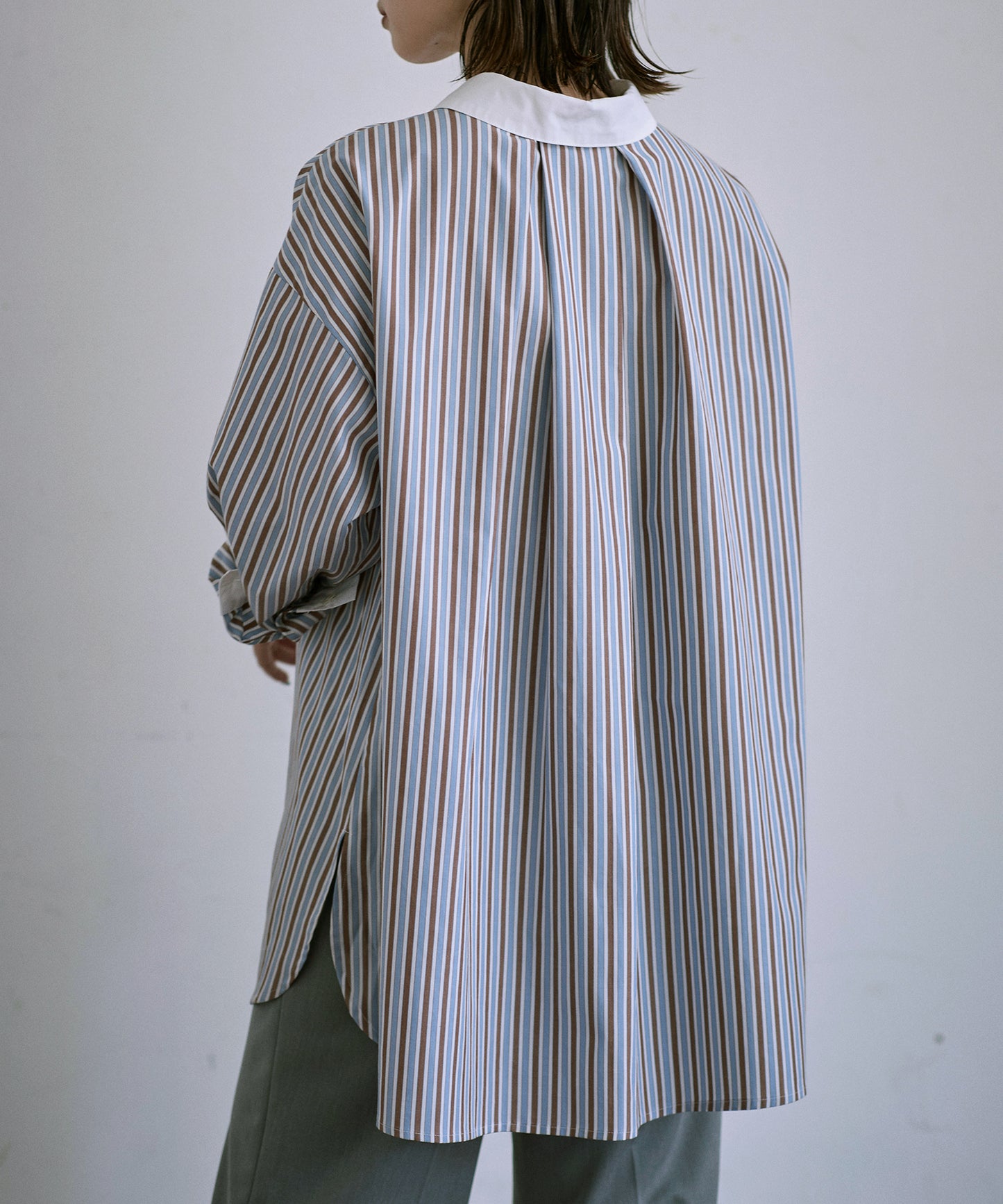 ⦅メディア掲載⦆【マルチストライプ柄】小柄ロングシャツ