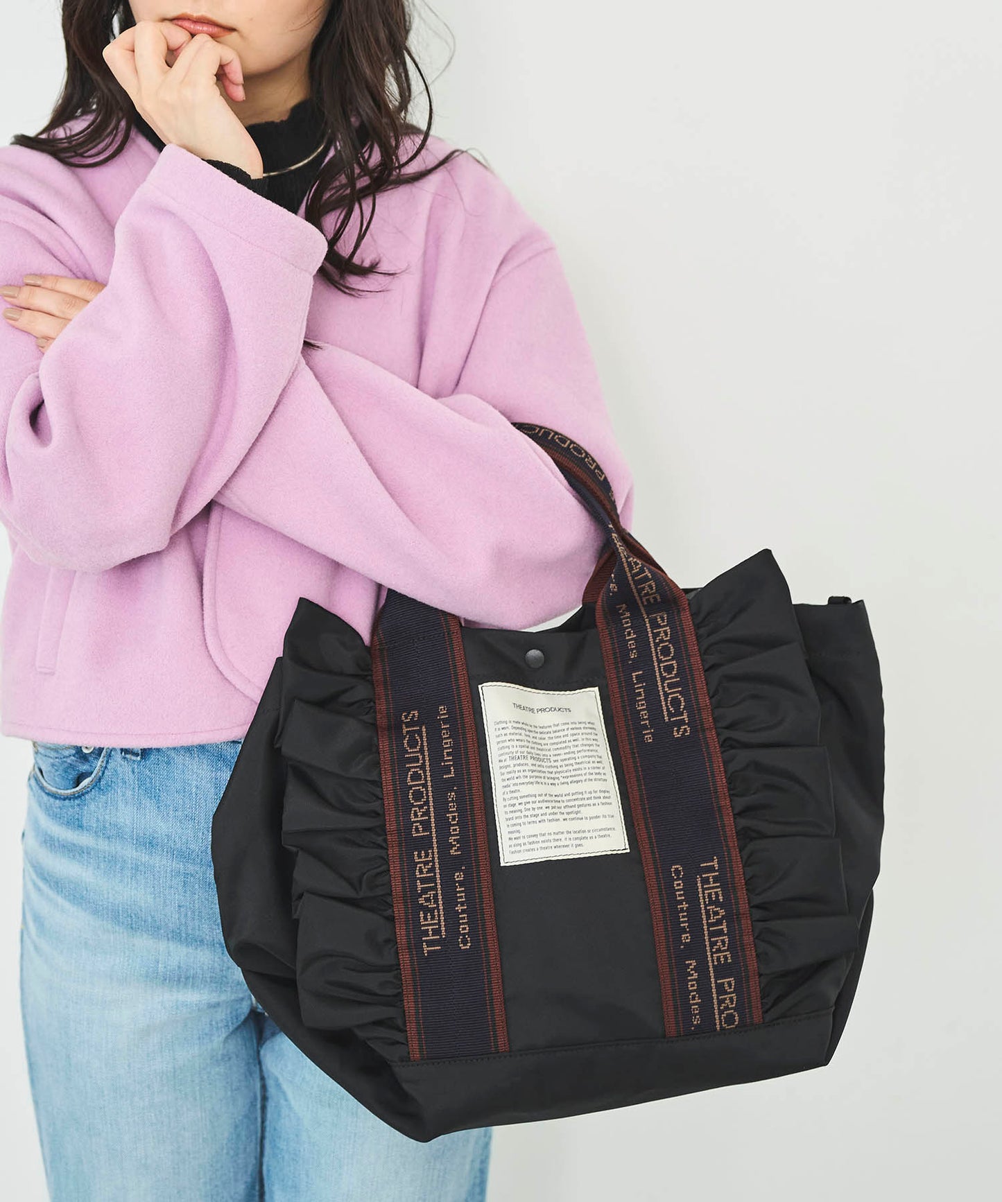 【THEATRE PRODUCTS】 ナイロンフリル2wayバッグ"テムズ"L NAVYテープ