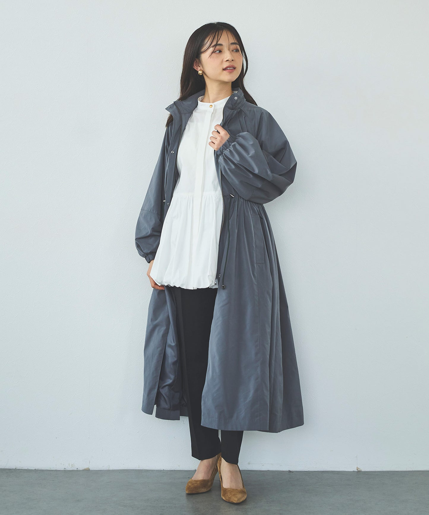 【超軽量】メモリータフタロングブルゾン
