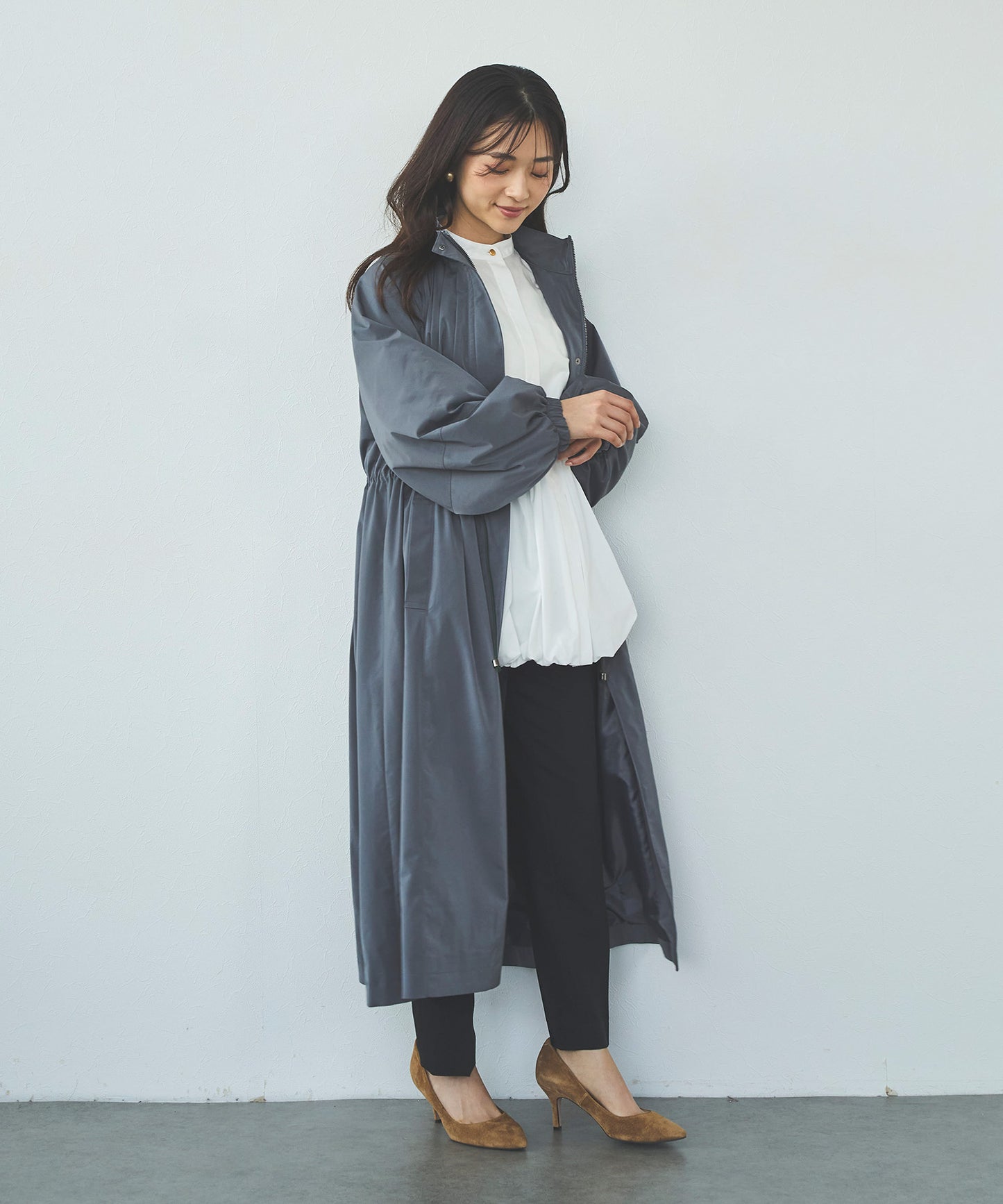 【超軽量】メモリータフタロングブルゾン