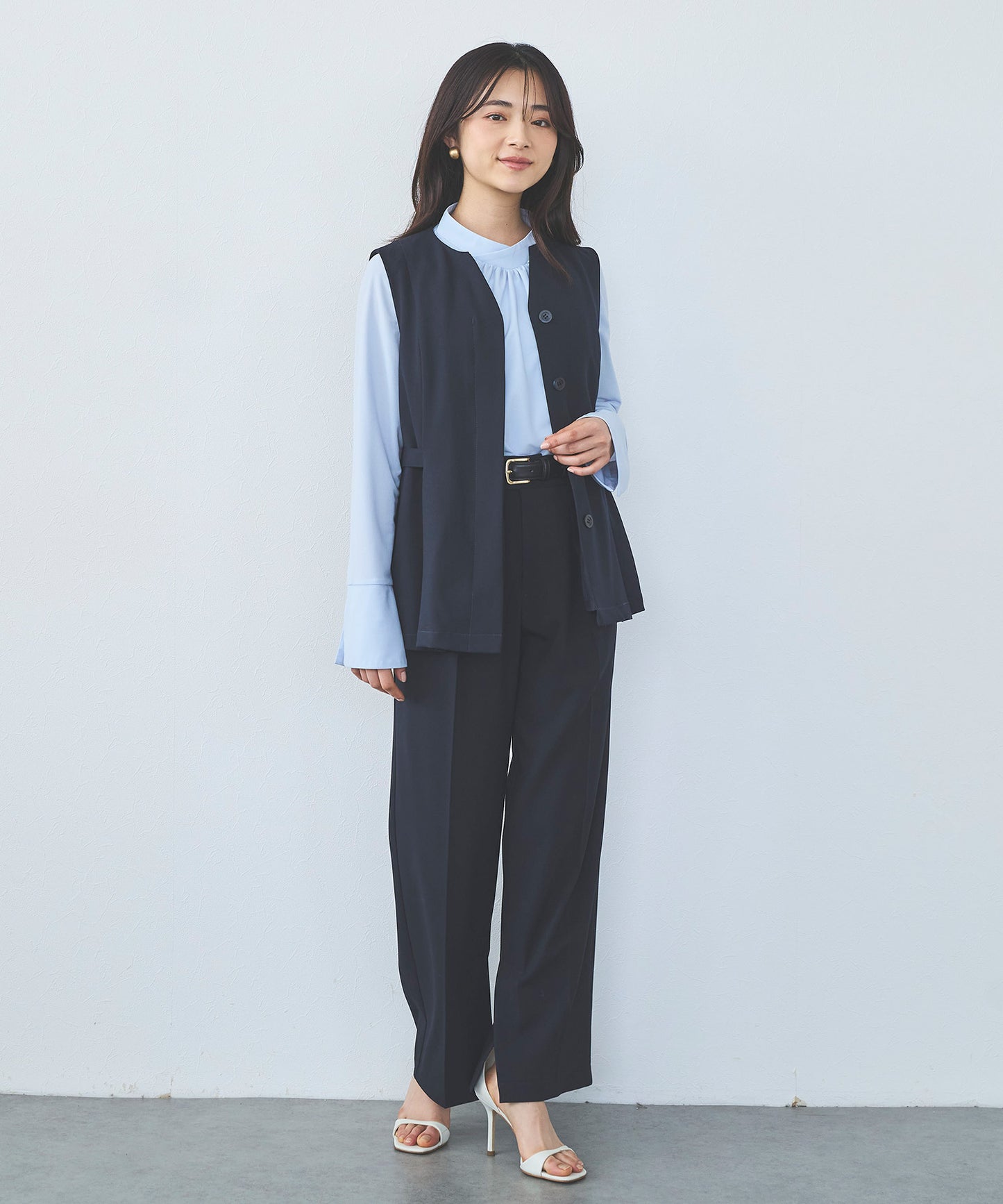 【セット対応】T/Rキーネックペプラムジレ