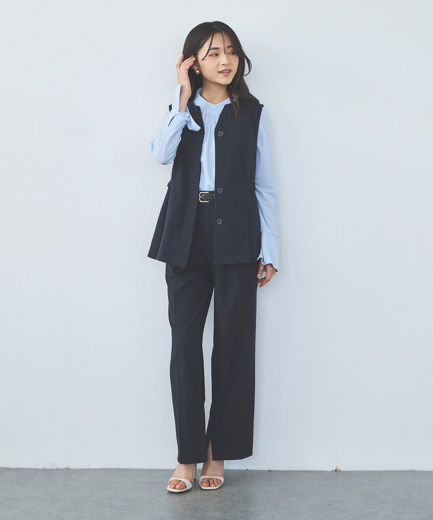 【セット対応】T/Rサイドスリットストレートパンツ