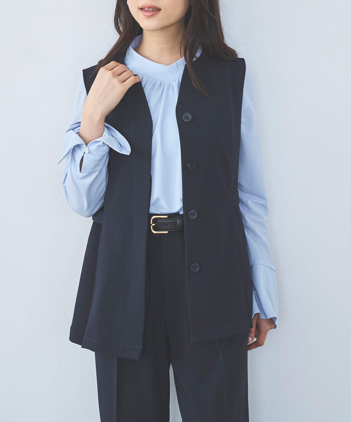 【セット対応】T/Rキーネックペプラムジレ