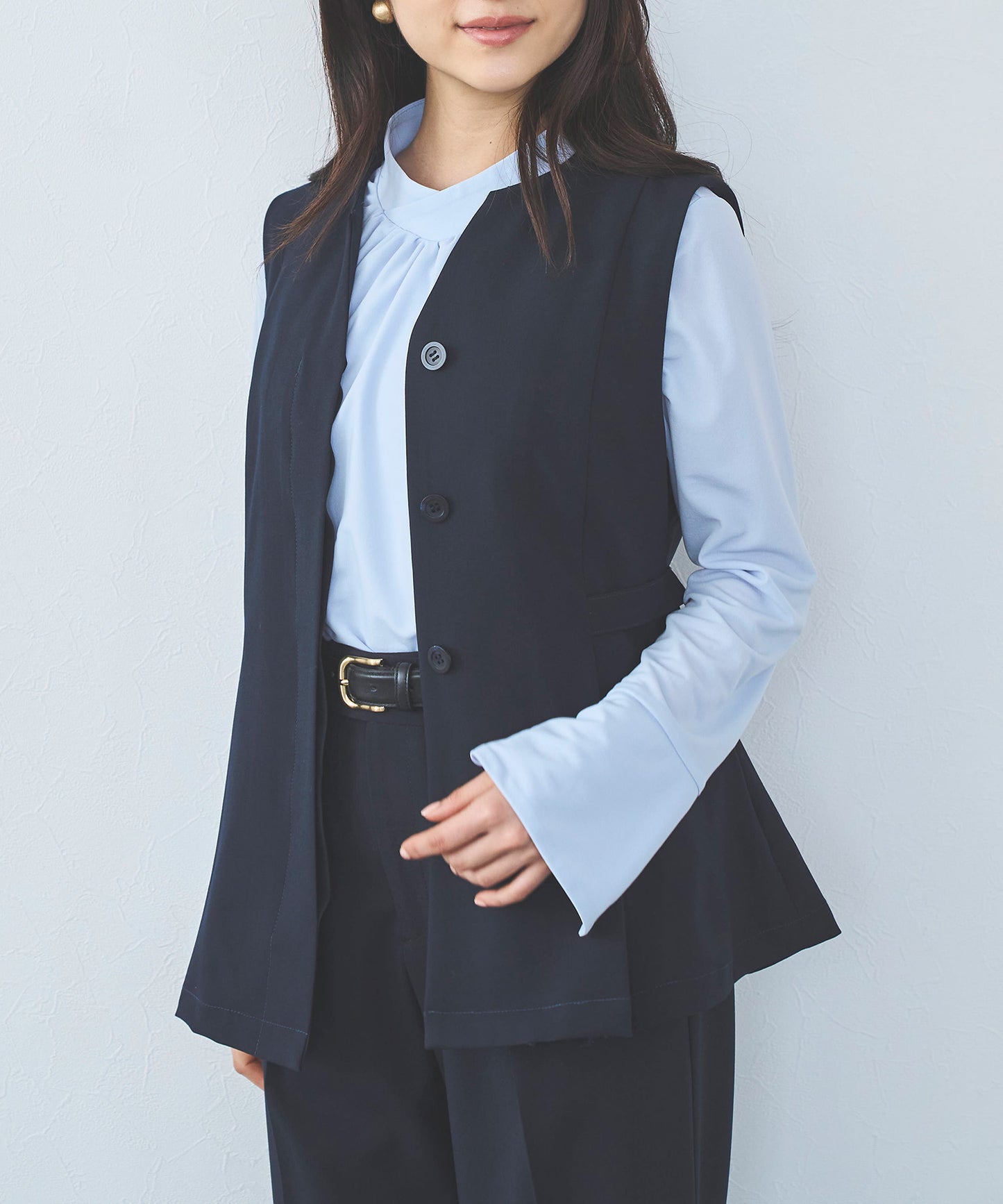 【セット対応】T/Rキーネックペプラムジレ
