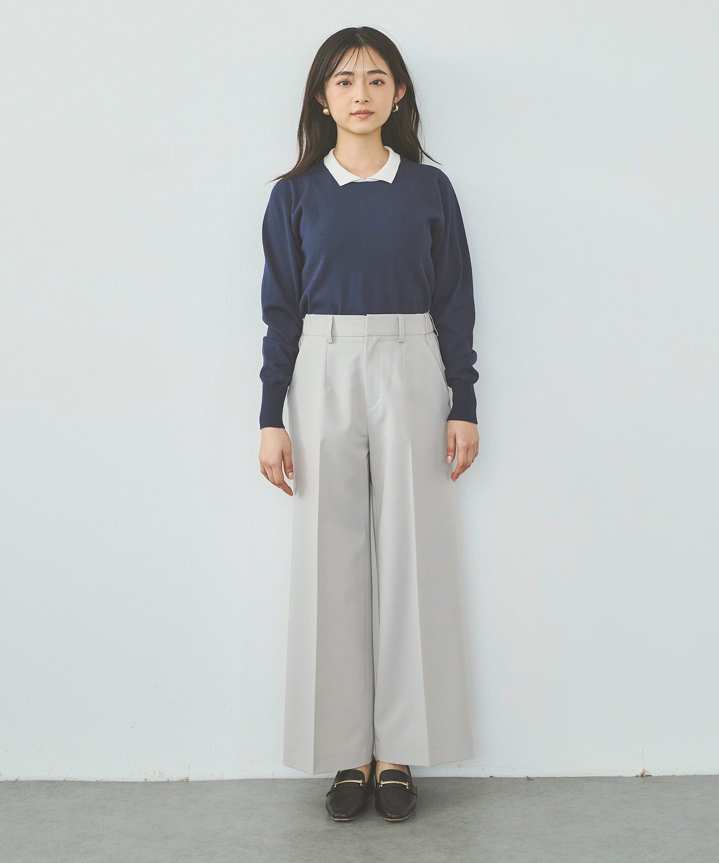 衿付きバイカラーベーシックニット