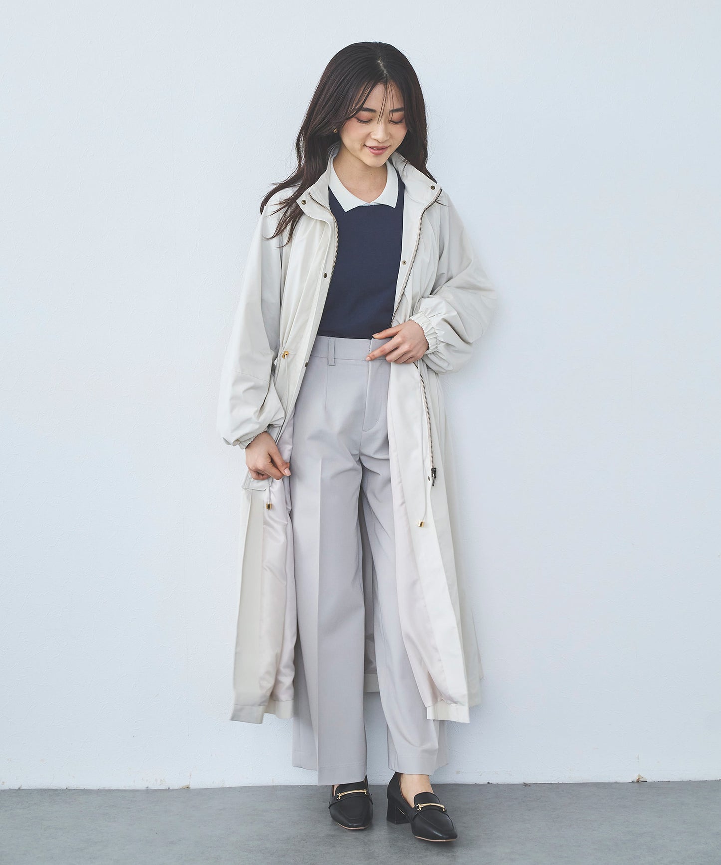 【超軽量】メモリータフタロングブルゾン