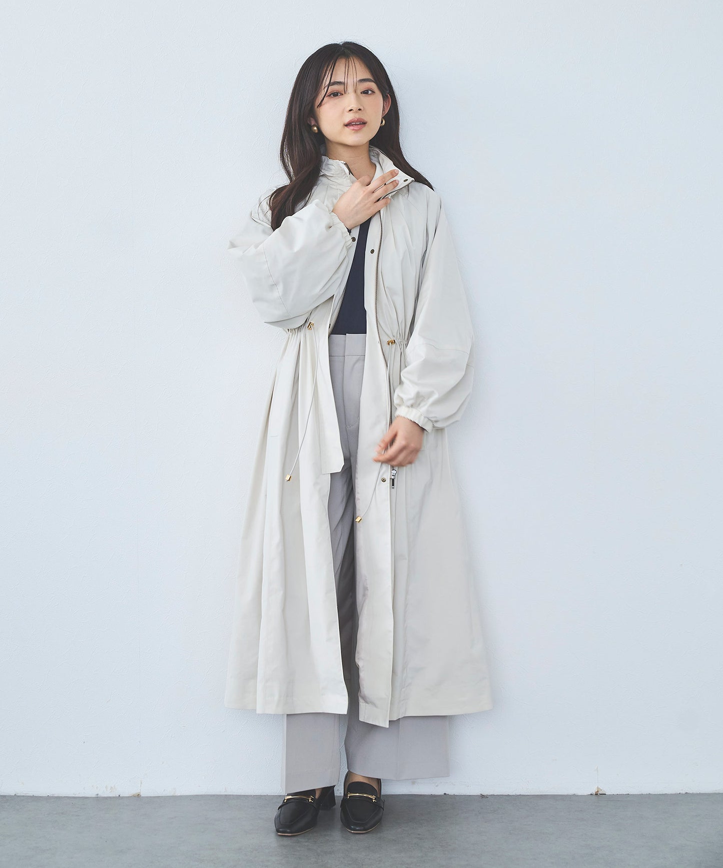 【超軽量】メモリータフタロングブルゾン