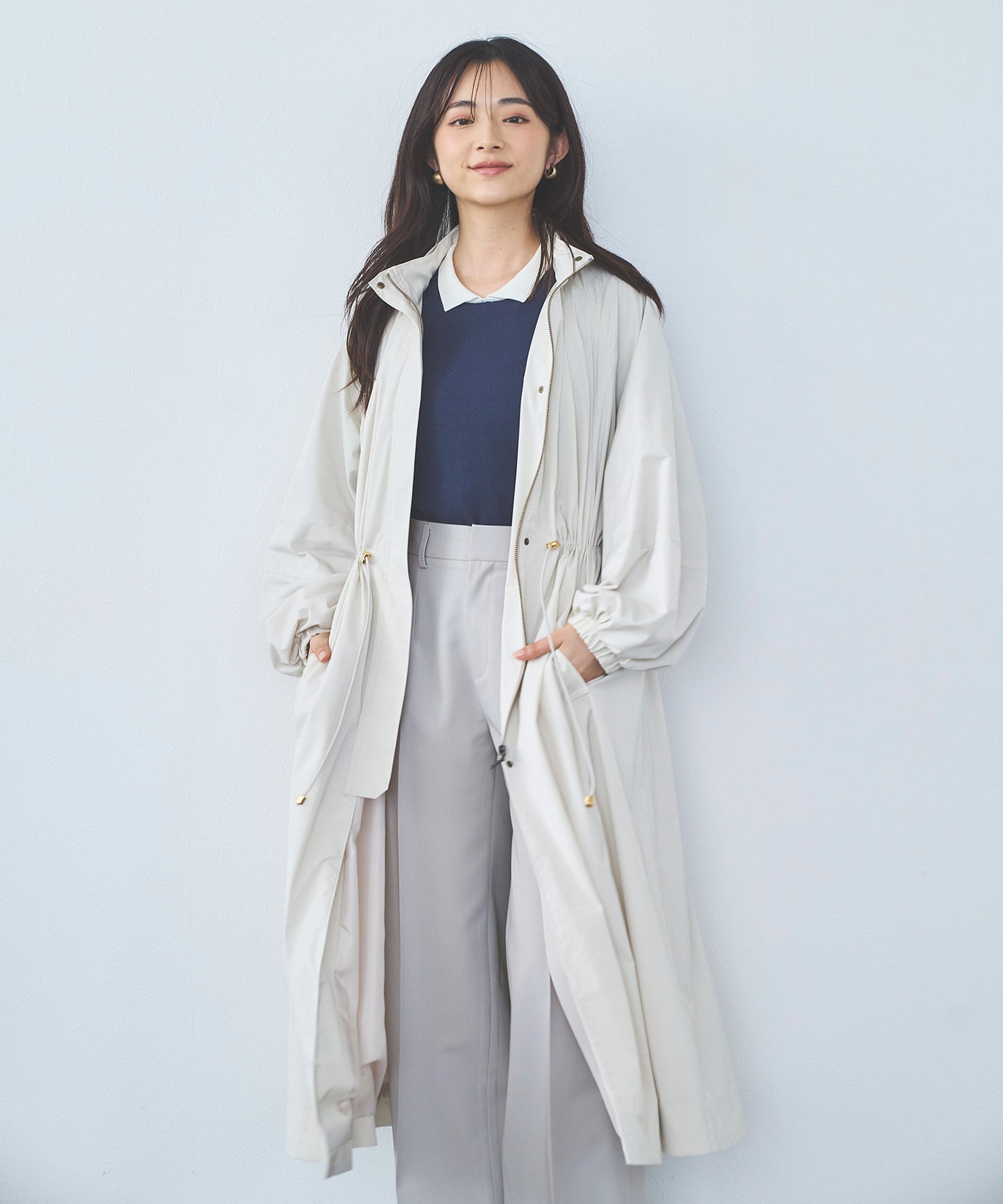 【超軽量】メモリータフタロングブルゾン