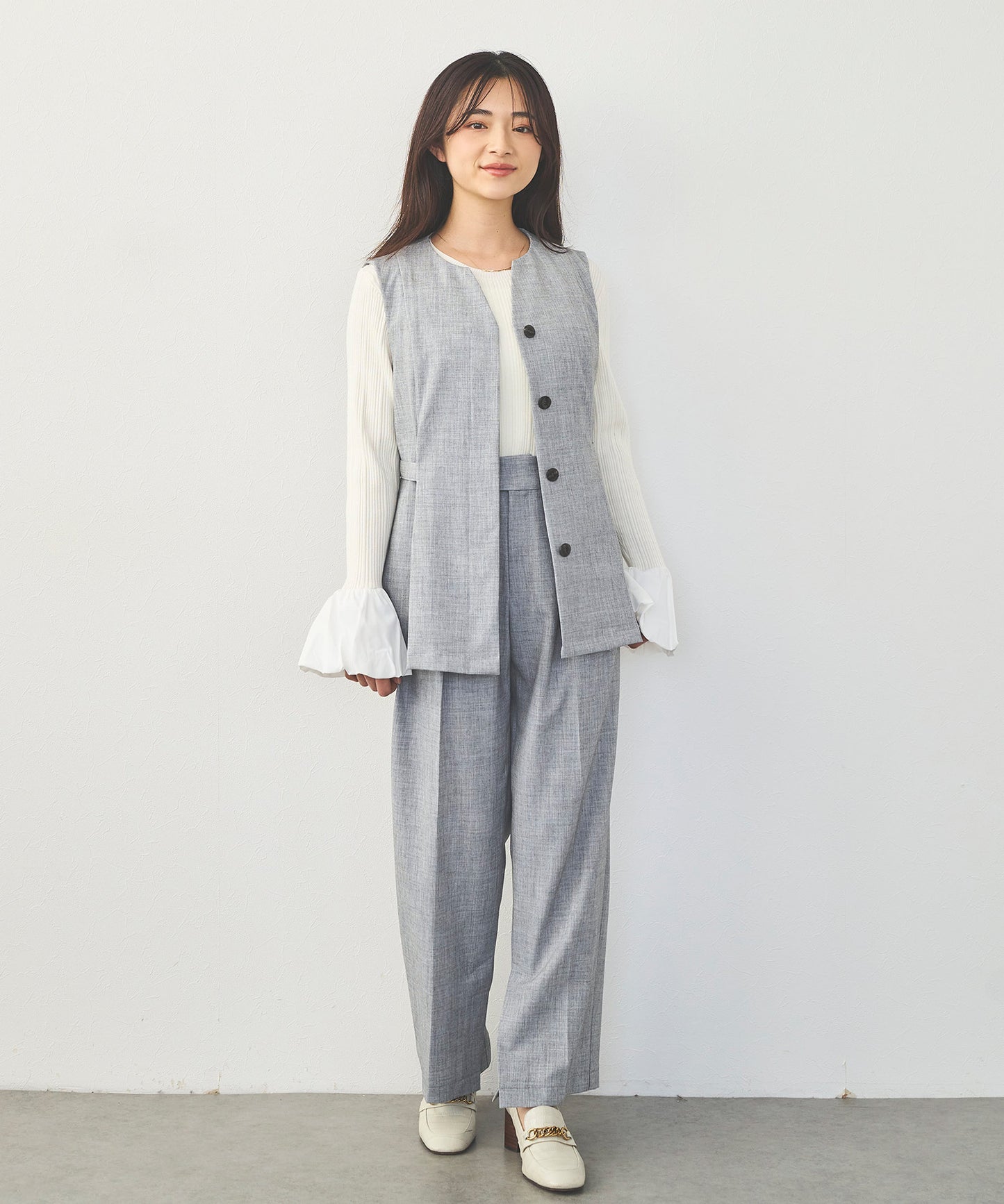 【セット対応】T/Rキーネックペプラムジレ