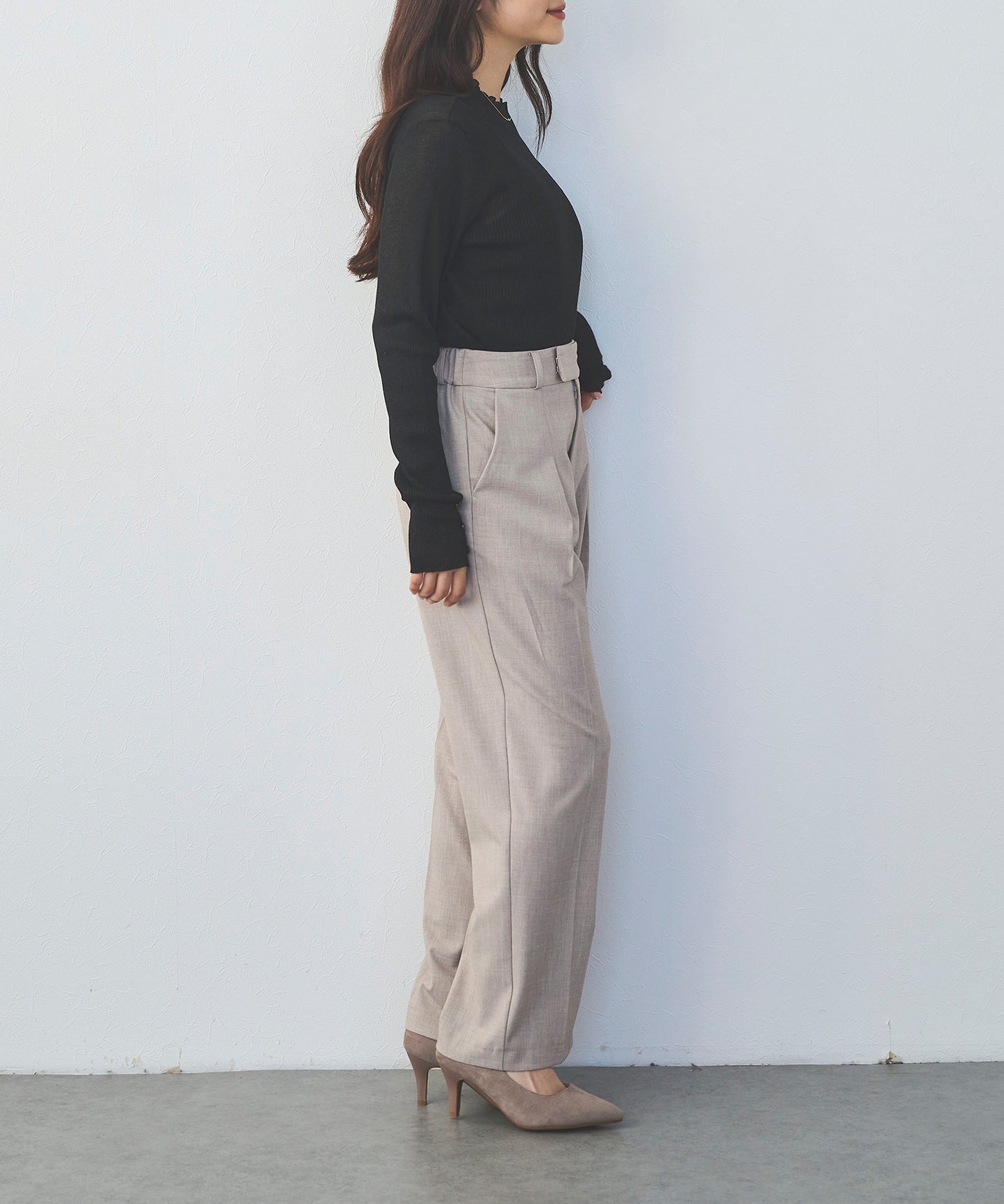 【セット対応】T/Rサイドスリットストレートパンツ