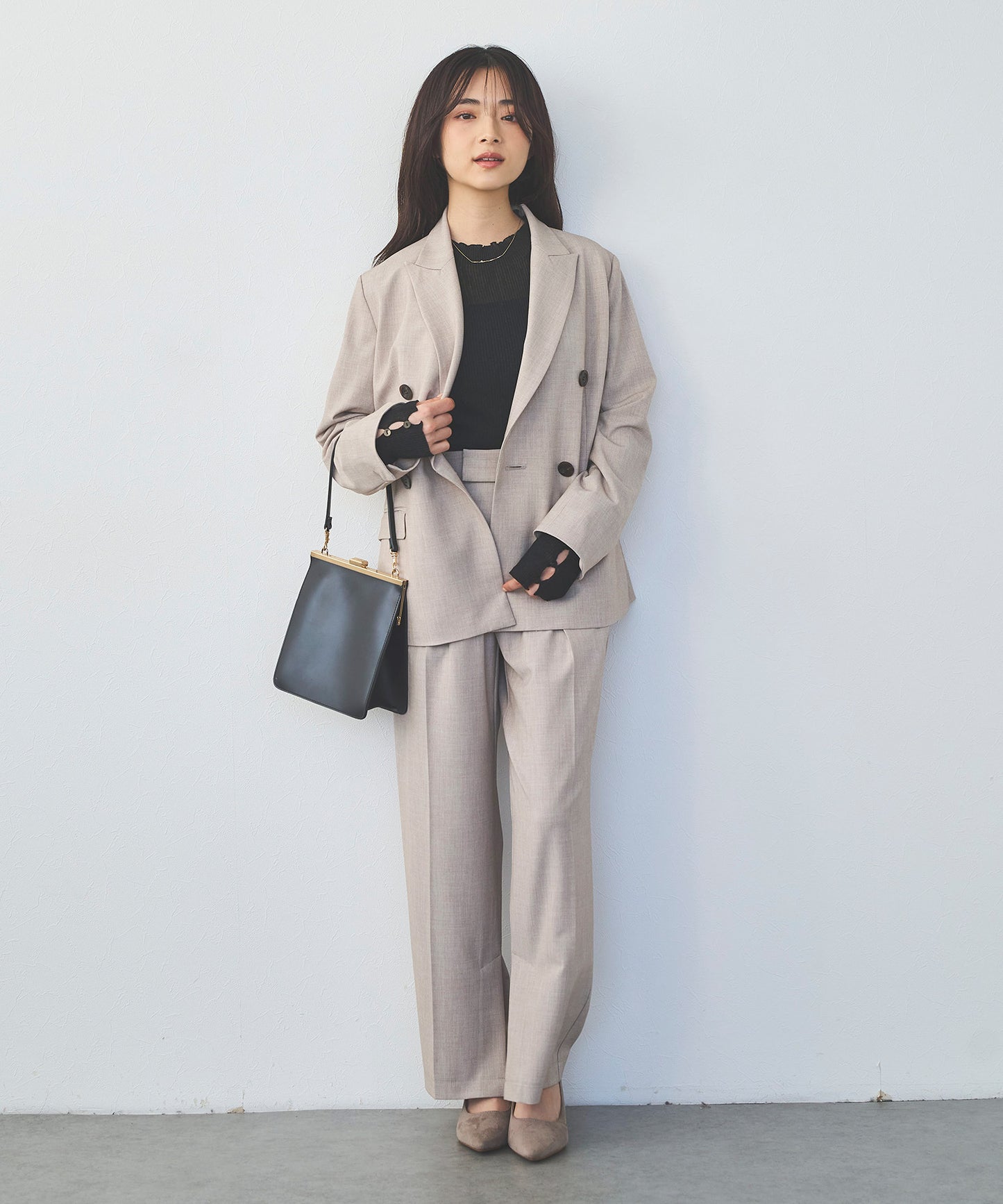 【セット対応】T/Rサイドスリットストレートパンツ