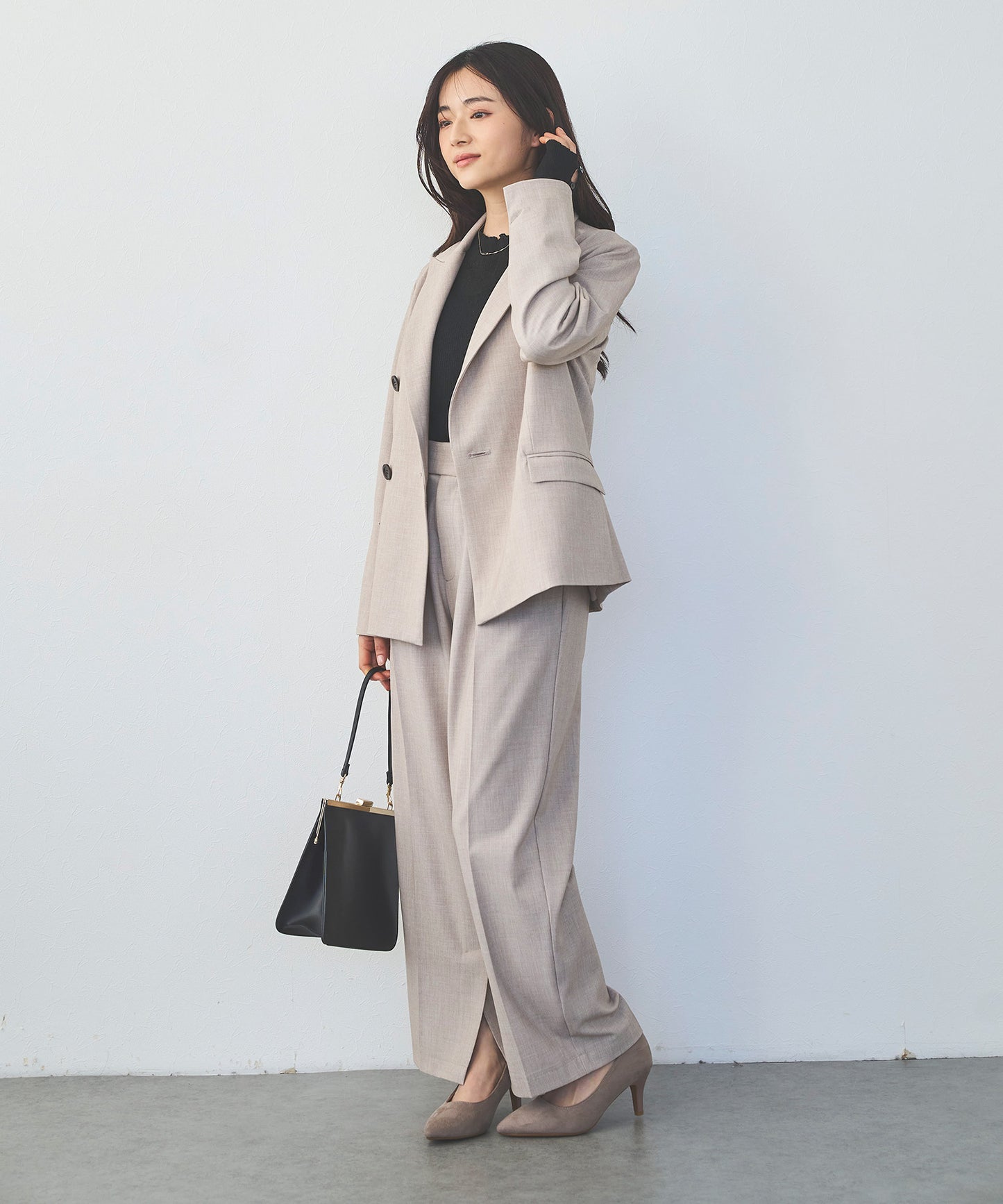 【セット対応】T/Rサイドスリットストレートパンツ