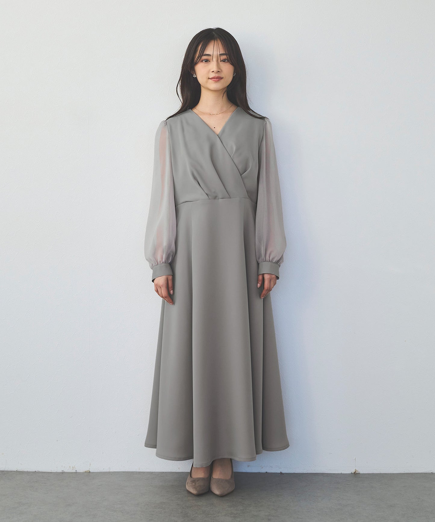 シアースリーブカシュクールワンピース