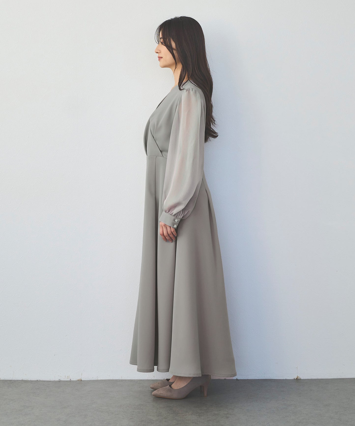 シアースリーブカシュクールワンピース