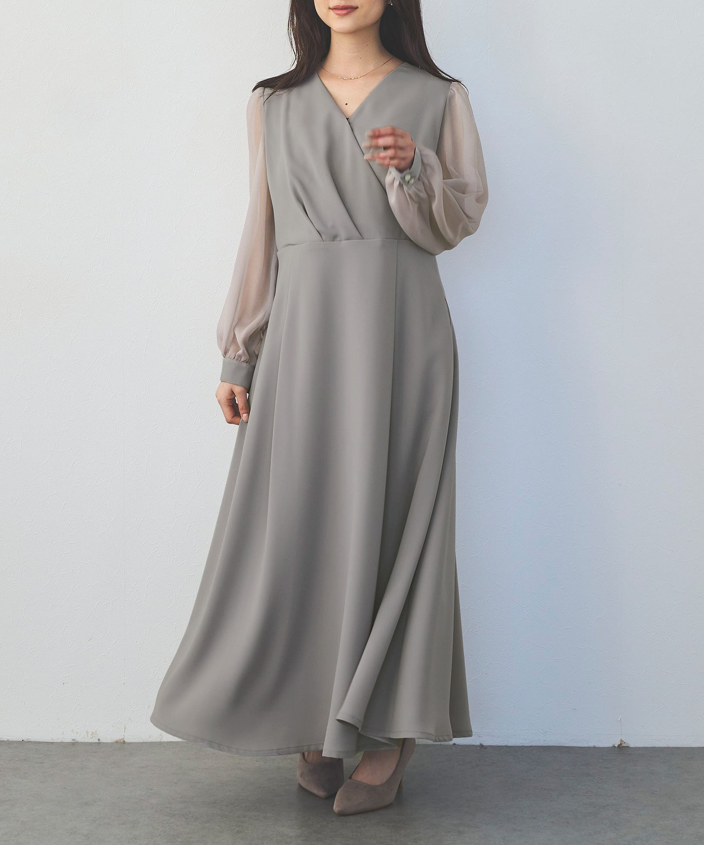 シアースリーブカシュクールワンピース
