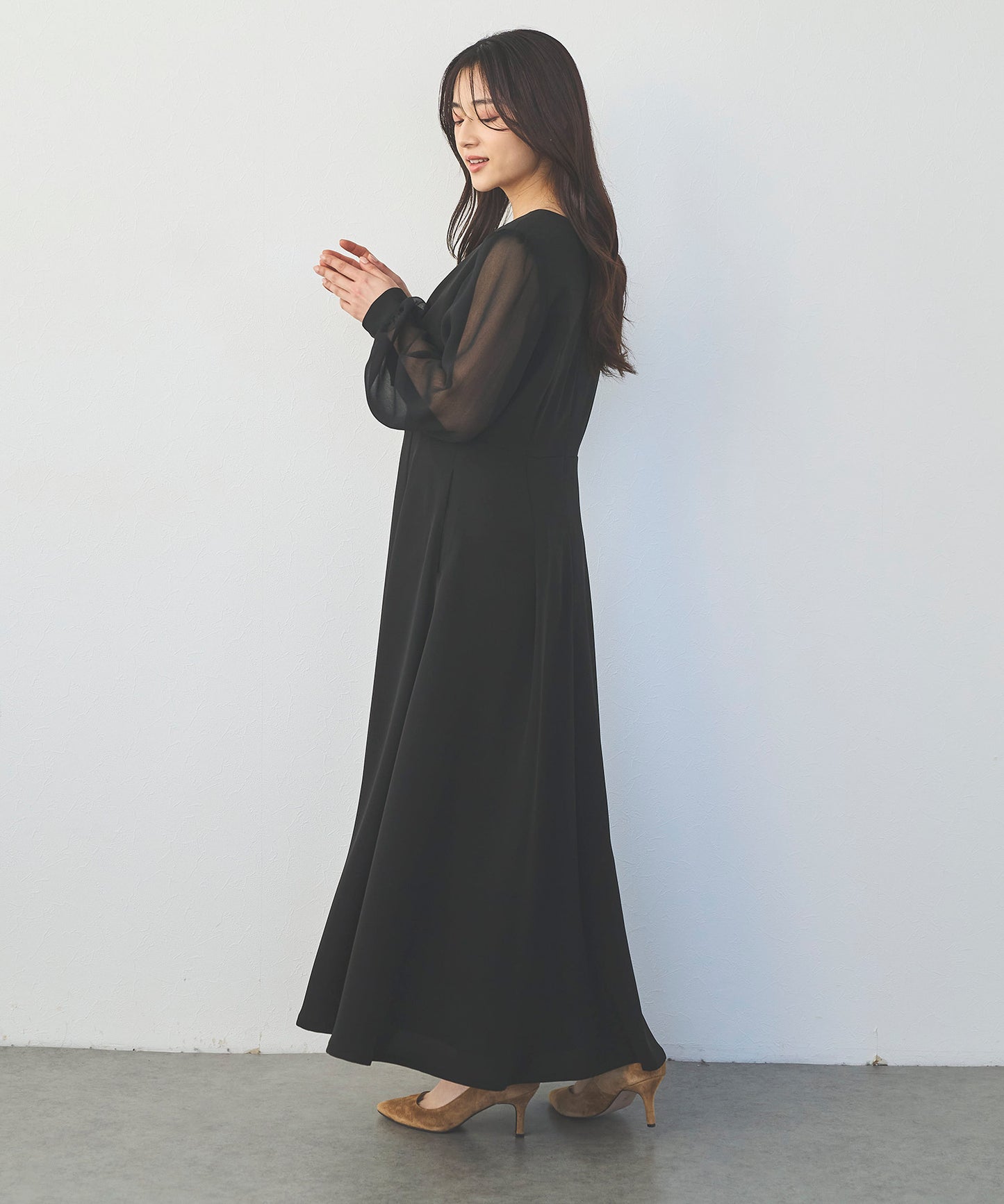 シアースリーブカシュクールワンピース