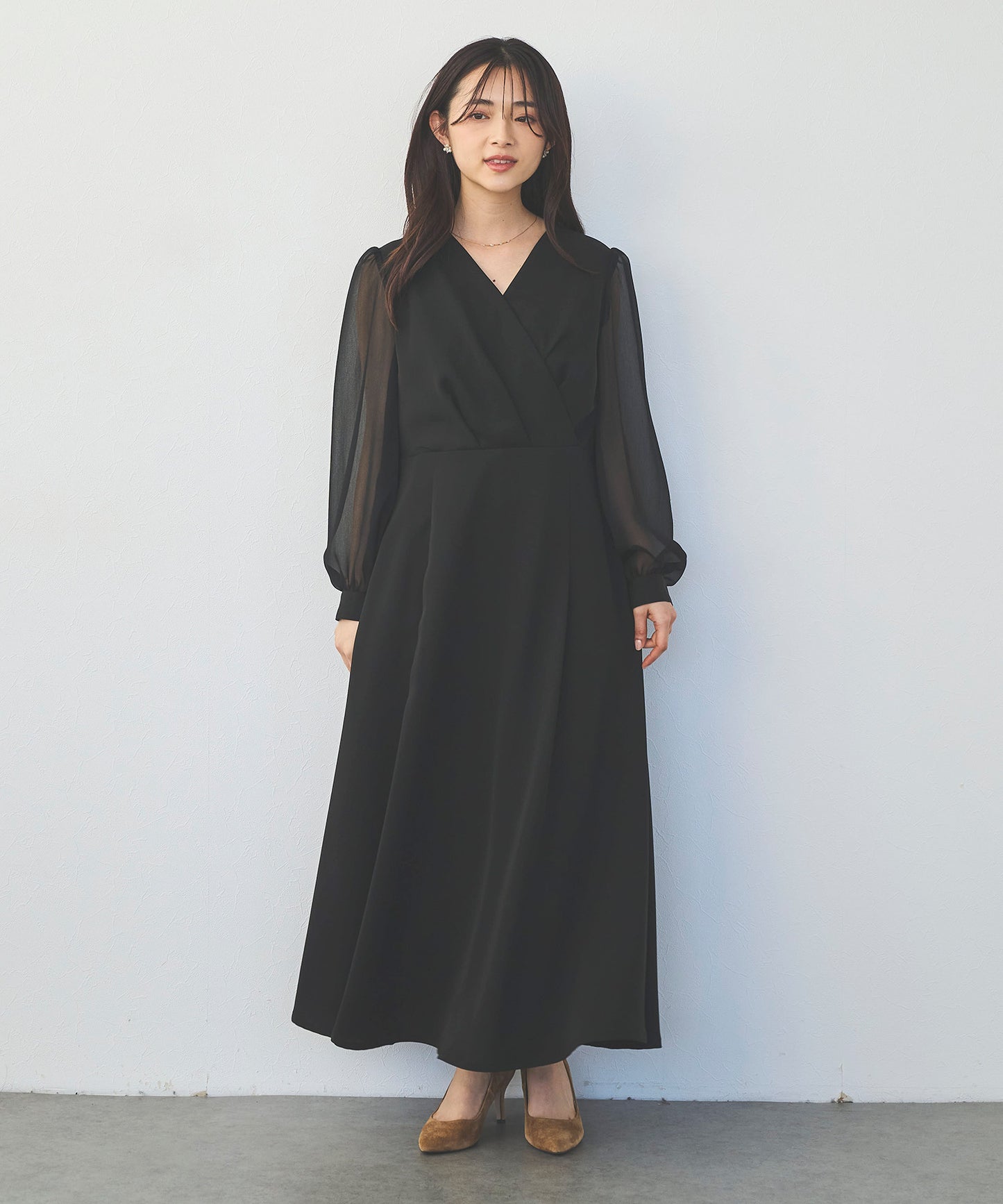 シアースリーブカシュクールワンピース