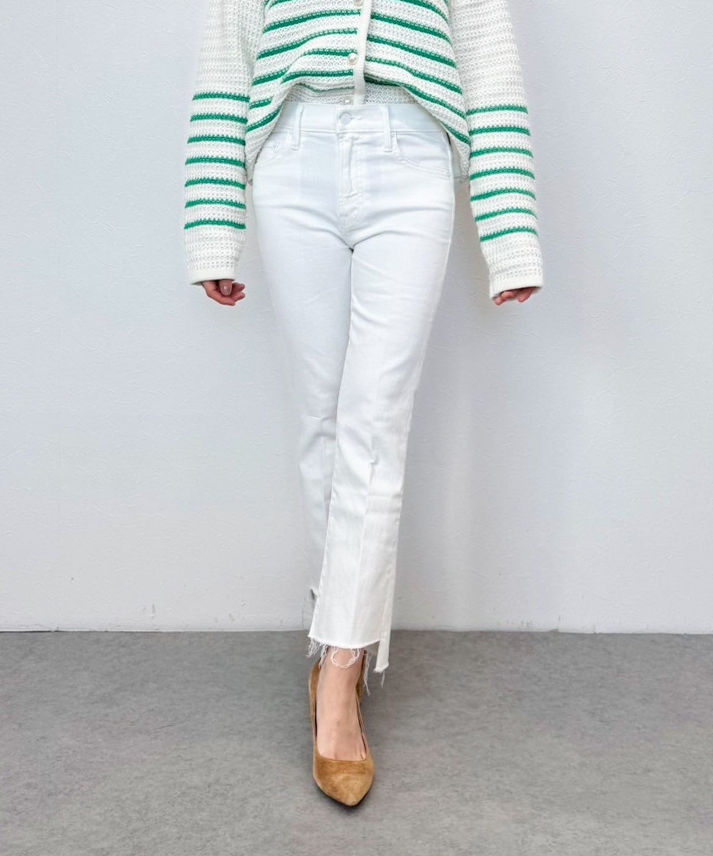 【MOTHER】LIL INSIDER CROP STEP FRAY WHITE