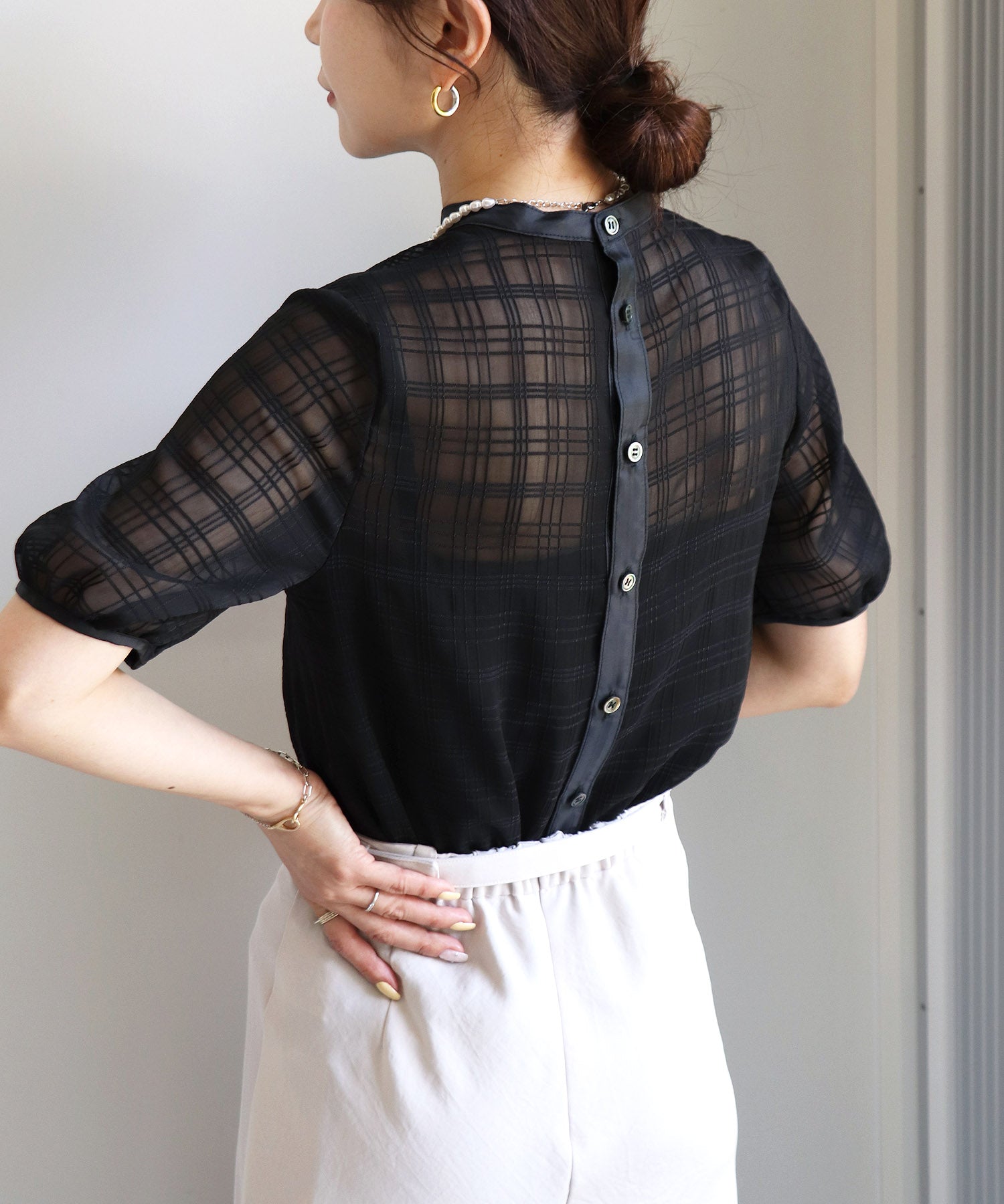 KIMHEKIM キムヘキム シアー トップス ブラウス チェック 半袖 S シアーチェック半袖ブラウス – Sirin Online Store