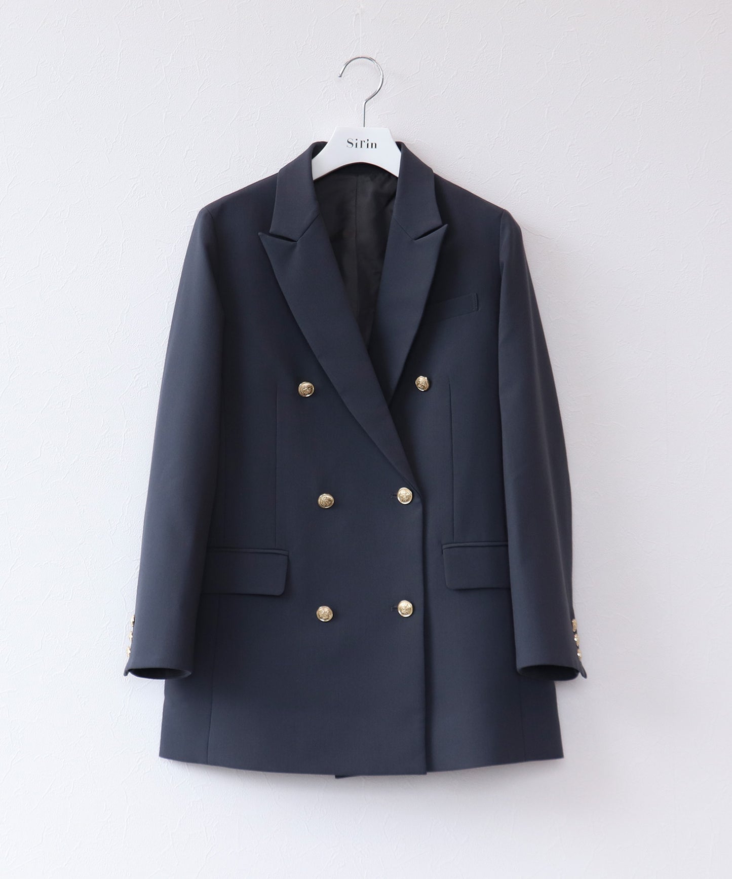 《予約商品 8/13 13:00まで10%OFF》ゴールドボタンロングダブルジャケット