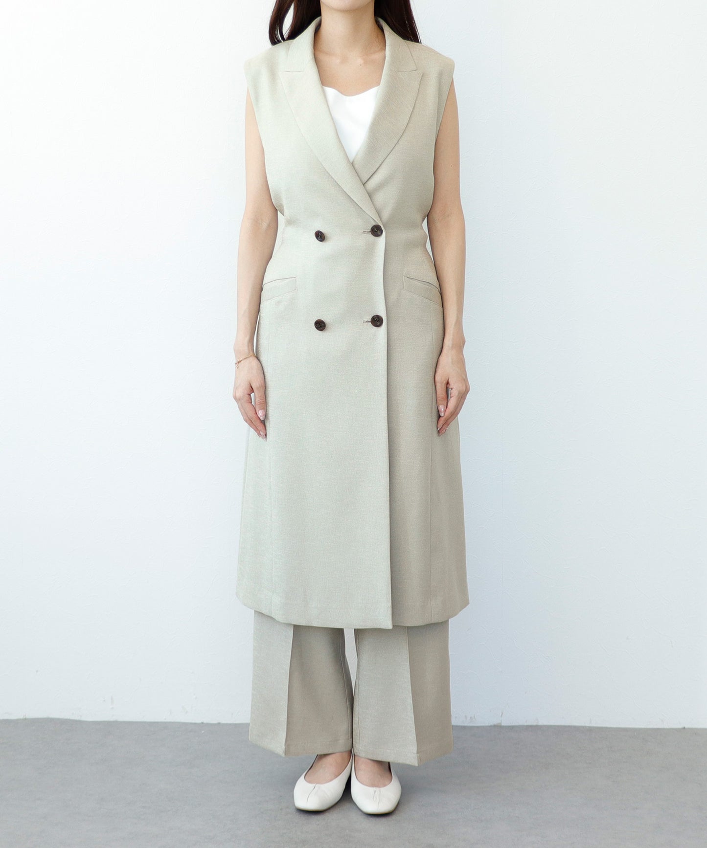 【cahoさんご紹介アイテム】セット対応 リネンライクテーラードロングジレ