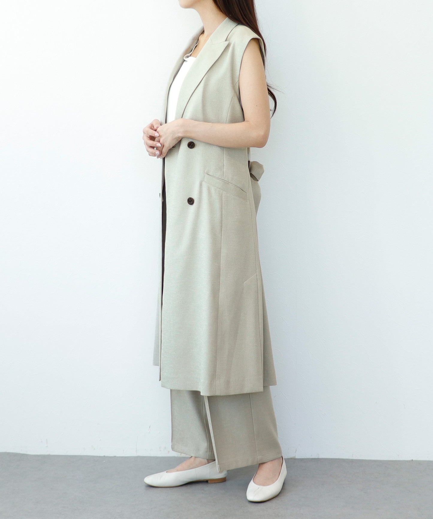 【cahoさんご紹介アイテム】セット対応 リネンライクテーラードロングジレ