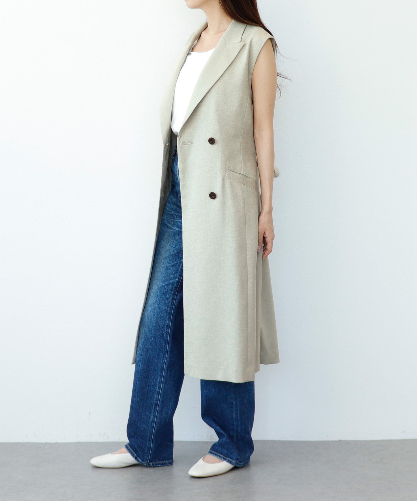 【cahoさんご紹介アイテム】セット対応 リネンライクテーラードロングジレ