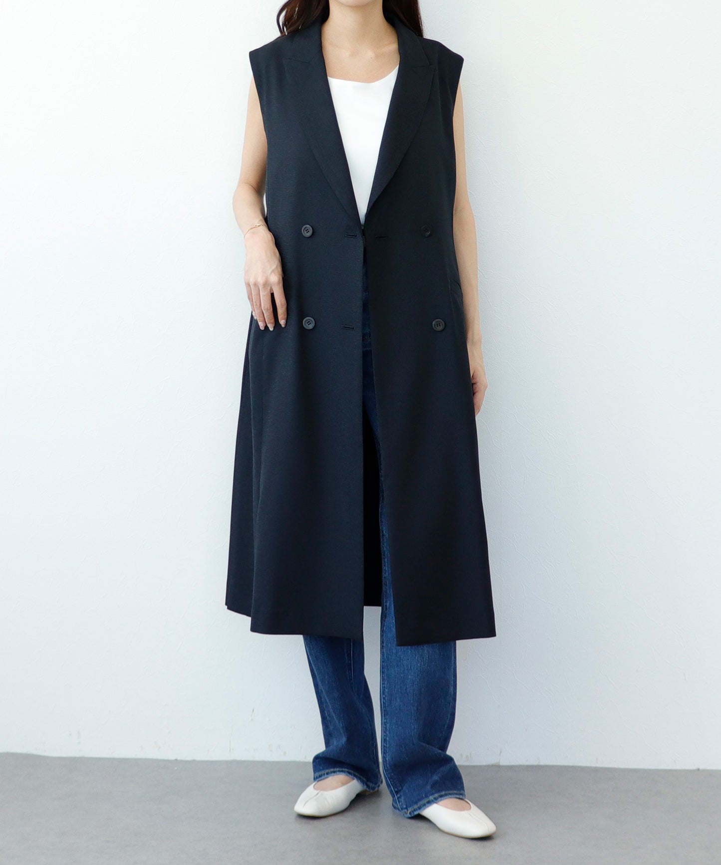 【cahoさんご紹介アイテム】セット対応 リネンライクテーラードロングジレ
