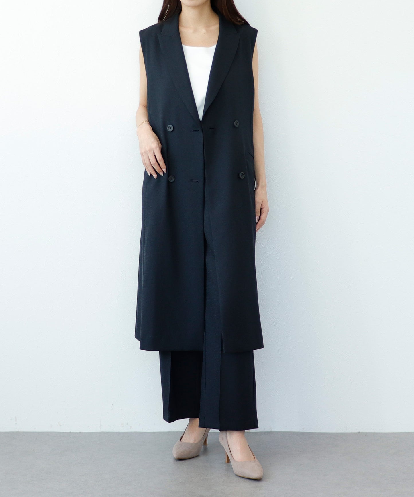 【cahoさんご紹介アイテム】セット対応 リネンライクテーラードロングジレ