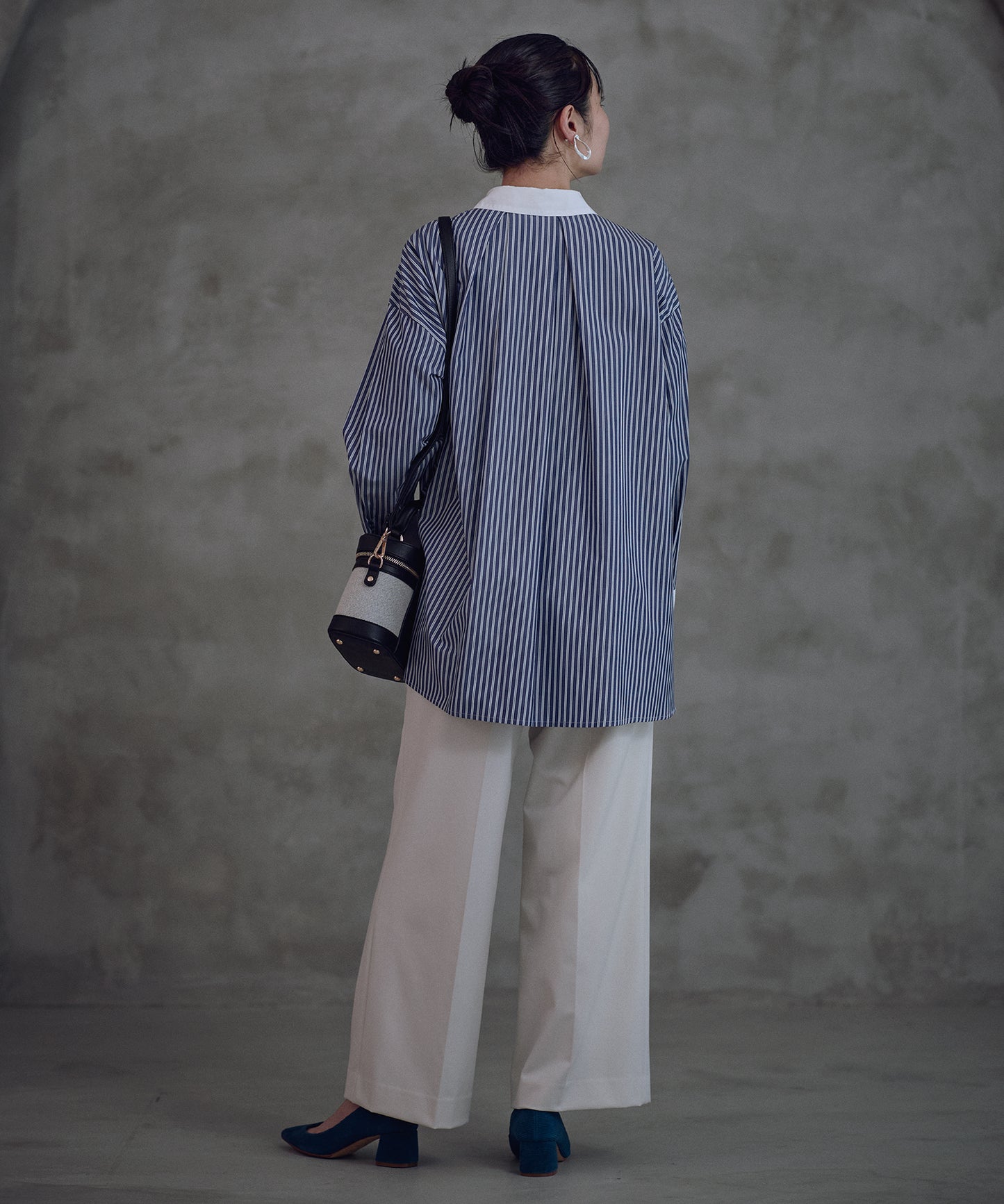 ⦅メディア掲載⦆【マルチストライプ柄】小柄ロングシャツ