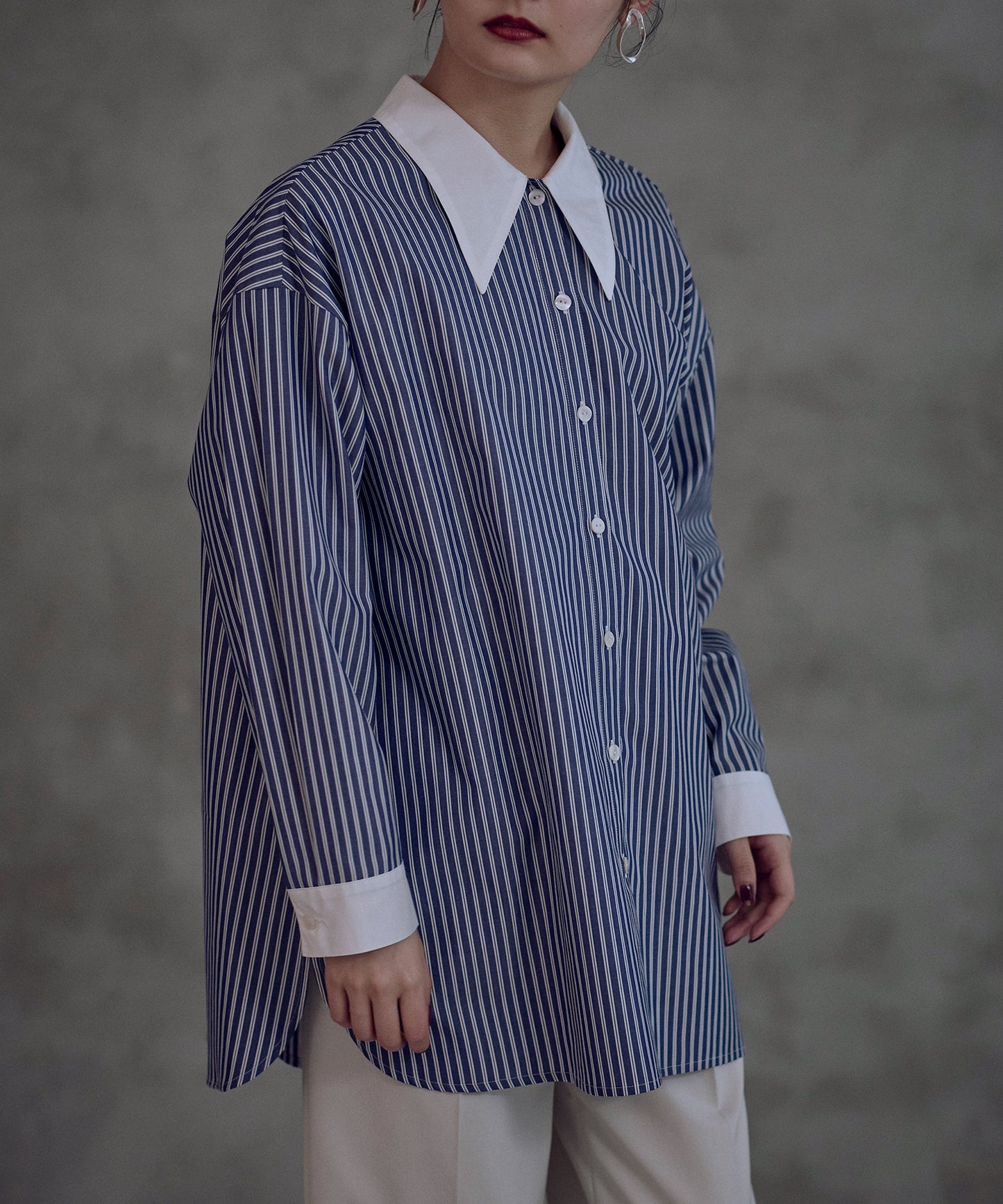 ⦅メディア掲載⦆【マルチストライプ柄】小柄ロングシャツ