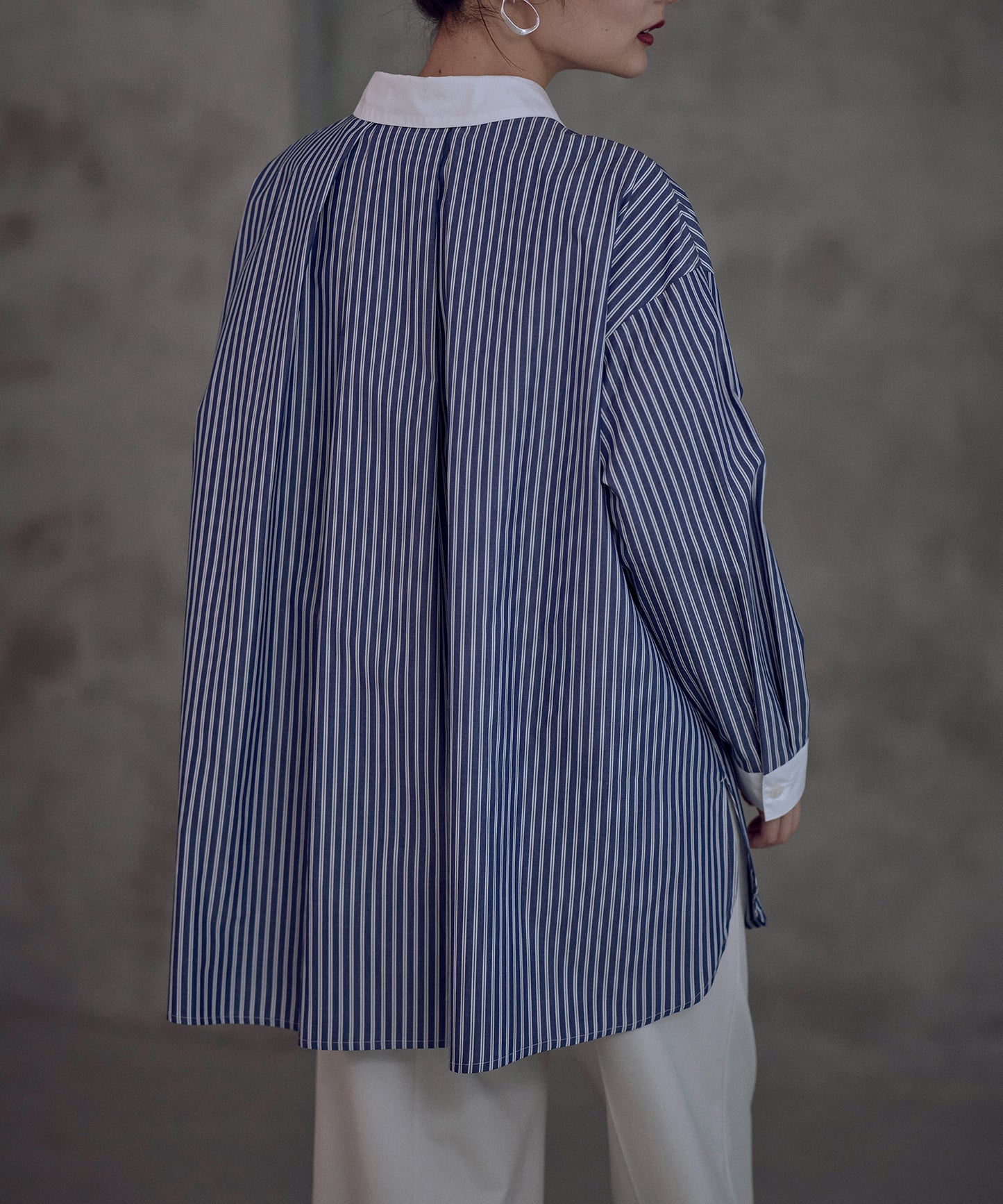 ⦅メディア掲載⦆【マルチストライプ柄】小柄ロングシャツ