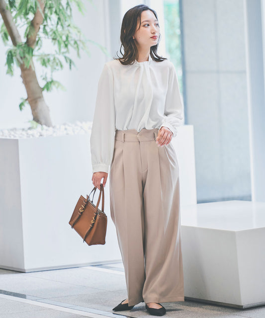 《予約商品  9/17 13:00まで10％OFF》【セット対応】ダブルクロスハイウエストワイドパンツ