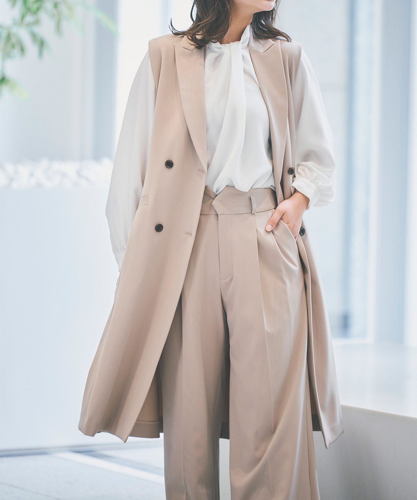 《予約商品  9/17 13:00まで10％OFF》【セット対応】ダブルクロスハイウエストワイドパンツ