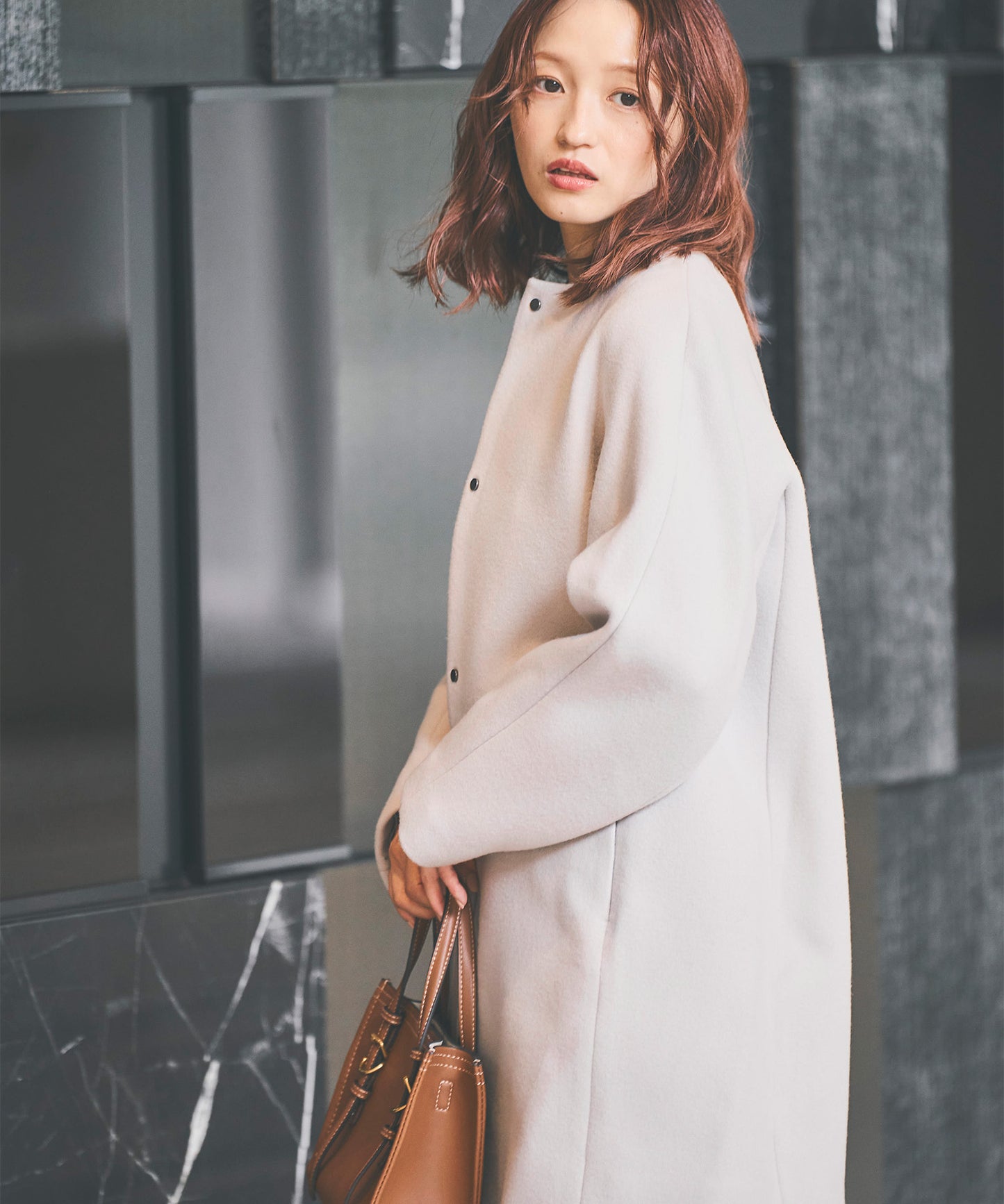 《予約商品 10/1 13:00まで10％OFF》【PECOLAMB】 ウールメルトンノーカラーコート