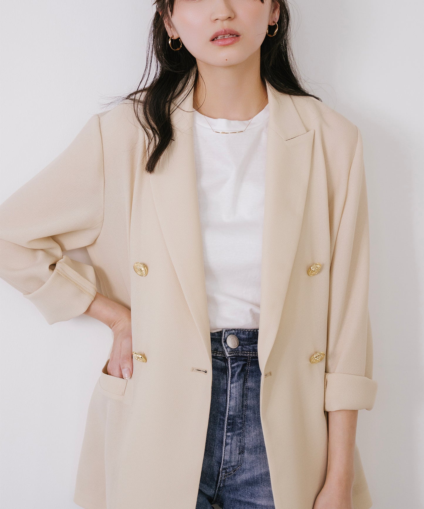 ゴールドボタンメッシュジャケット