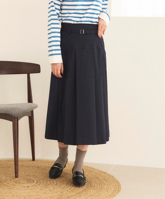 【シワになりにくい】ハイウエストベルトプリーツスカート