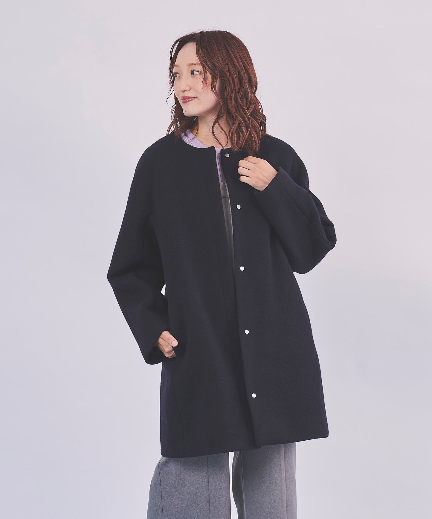 《予約商品 10/1 13:00まで10％OFF》【PECOLAMB】 ウールメルトンノーカラーコート