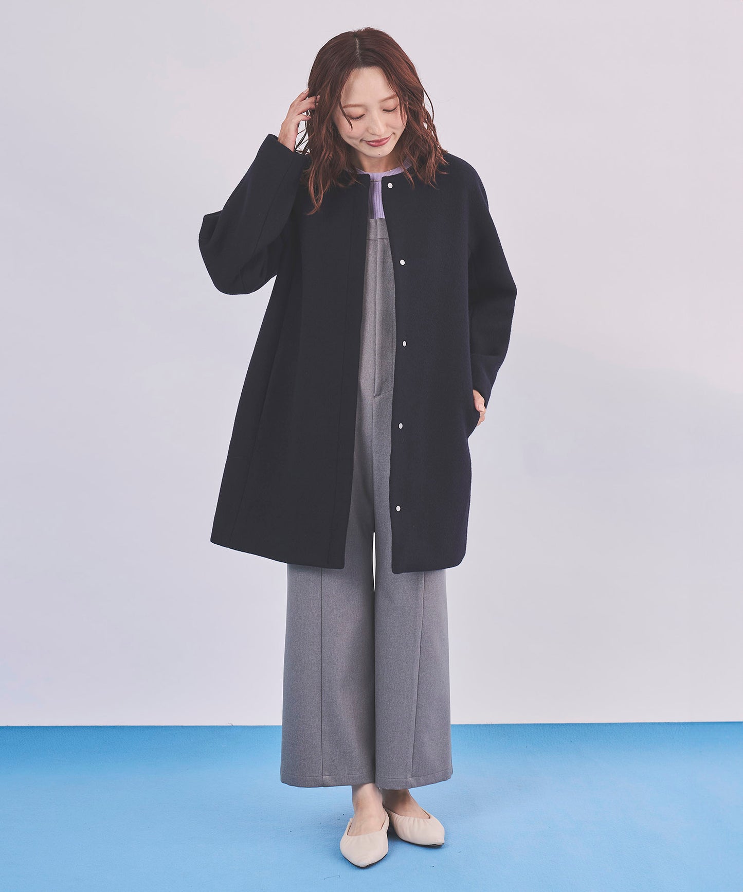 《予約商品 10/1 13:00まで10％OFF》【PECOLAMB】 ウールメルトンノーカラーコート