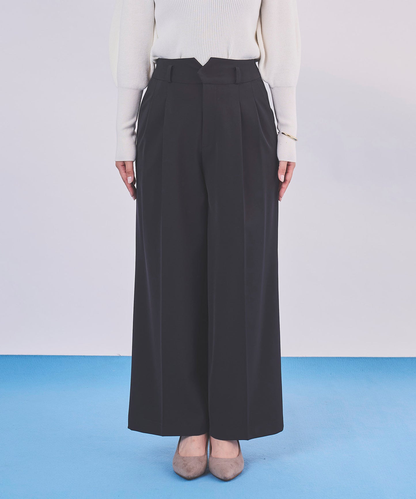 《予約商品  9/17 13:00まで10％OFF》【セット対応】ダブルクロスハイウエストワイドパンツ